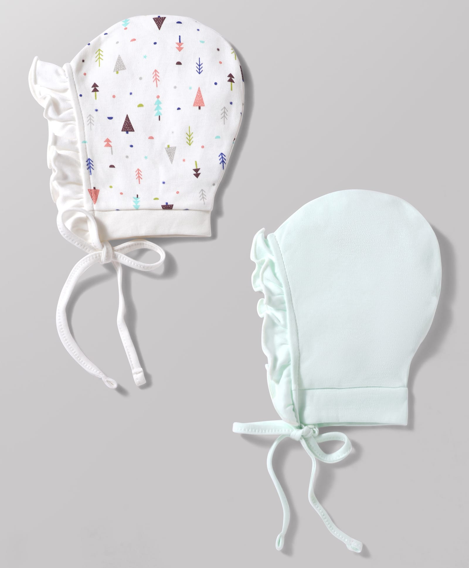 Ben Benny Interlock Knit Tree Printed Frill Baby Caps Pack of 2 Multicolor - Diameter 10 cm-picture-14