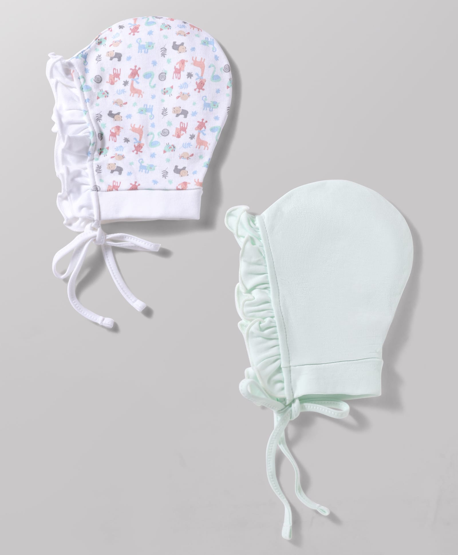 Ben Benny Interlock Knit Animal Printed Frill Baby Caps Pack of 2 Multicolor - Diameter 9.5 cm-picture-18