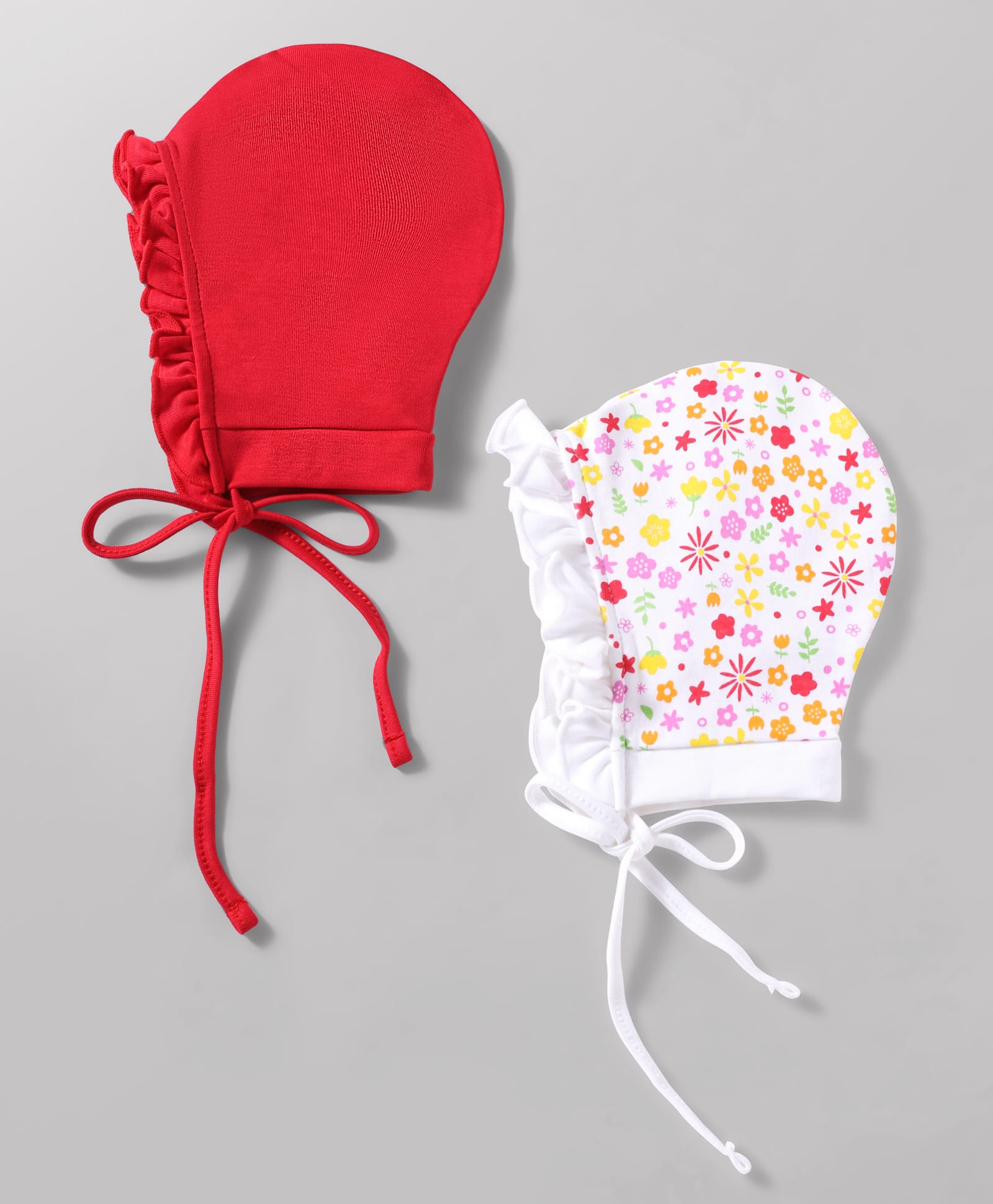 Ben Benny Interlock Knit Floral Printed Frill Baby Caps Pack of 2 Multicolor - Diameter 9.5 cm-picture-18
