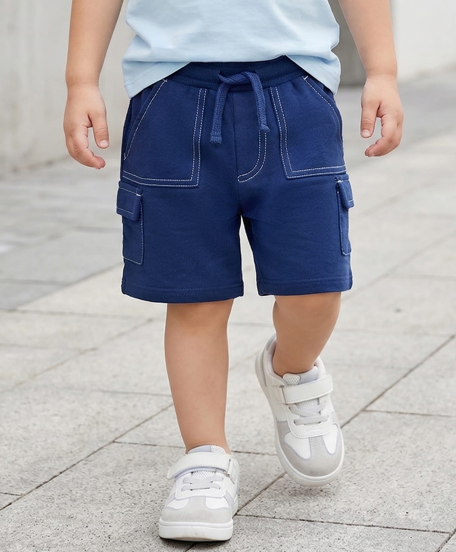 Babyhug Terry Knit Mid Thigh Length Solid Color Shorts with Pocket - Navy Blue-picture-36