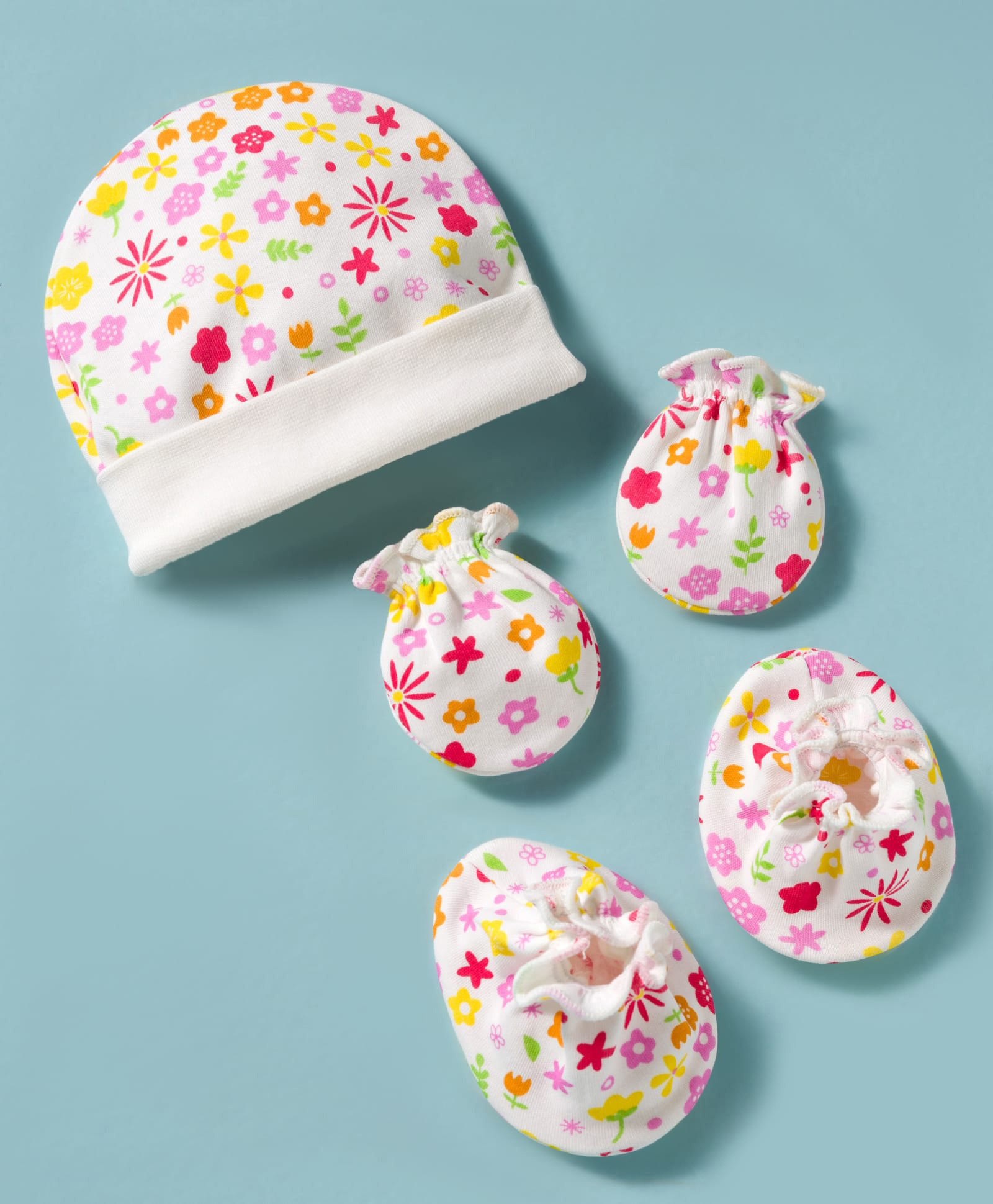 Ben Benny Interlock Knit Cap Mitten & Booties With Floral Print White - Diameter 8.5 cm-picture-19