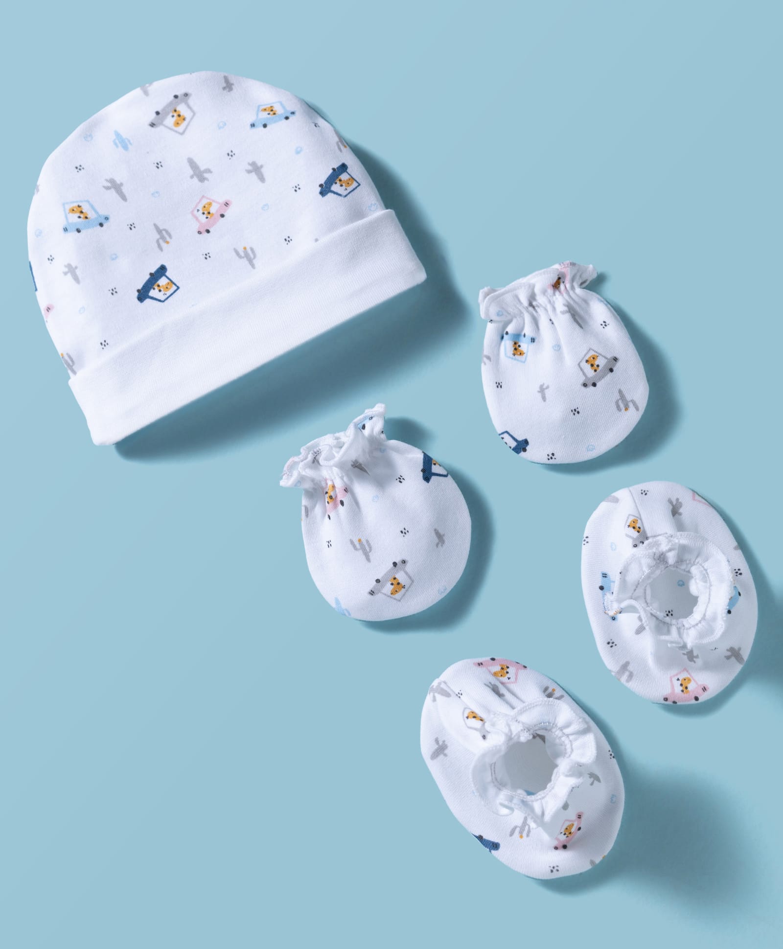 Ben Benny Interlock Knit Cap Mitten & Booties With Animal & Car Print White - Diameter 8.5 cm-picture-19