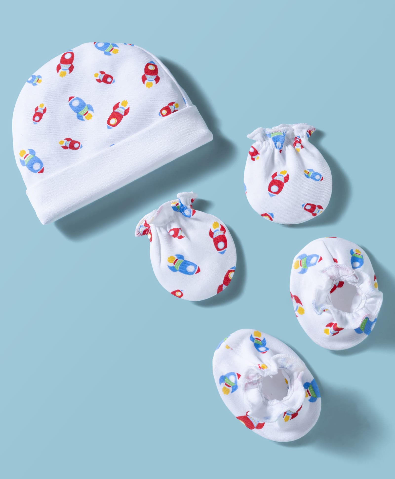 Ben Benny Interlock Knit Cap Mitten & Booties With Rocket Print White - Diameter 8.5 cm-picture-22