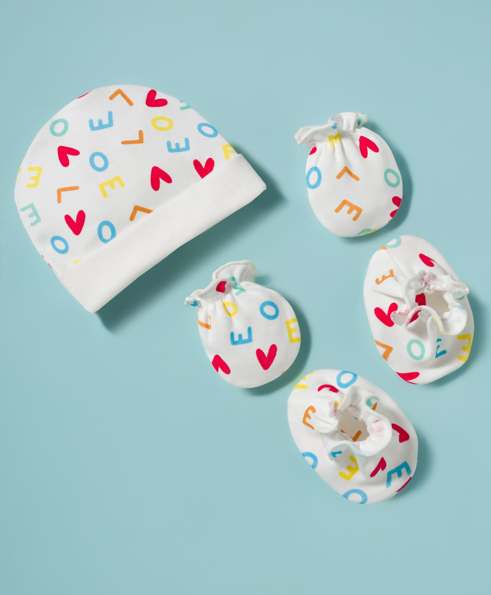 Ben Benny Interlock Knit Cap Mitten & Booties With Love Print White - Diameter 8.5 cm-picture-11