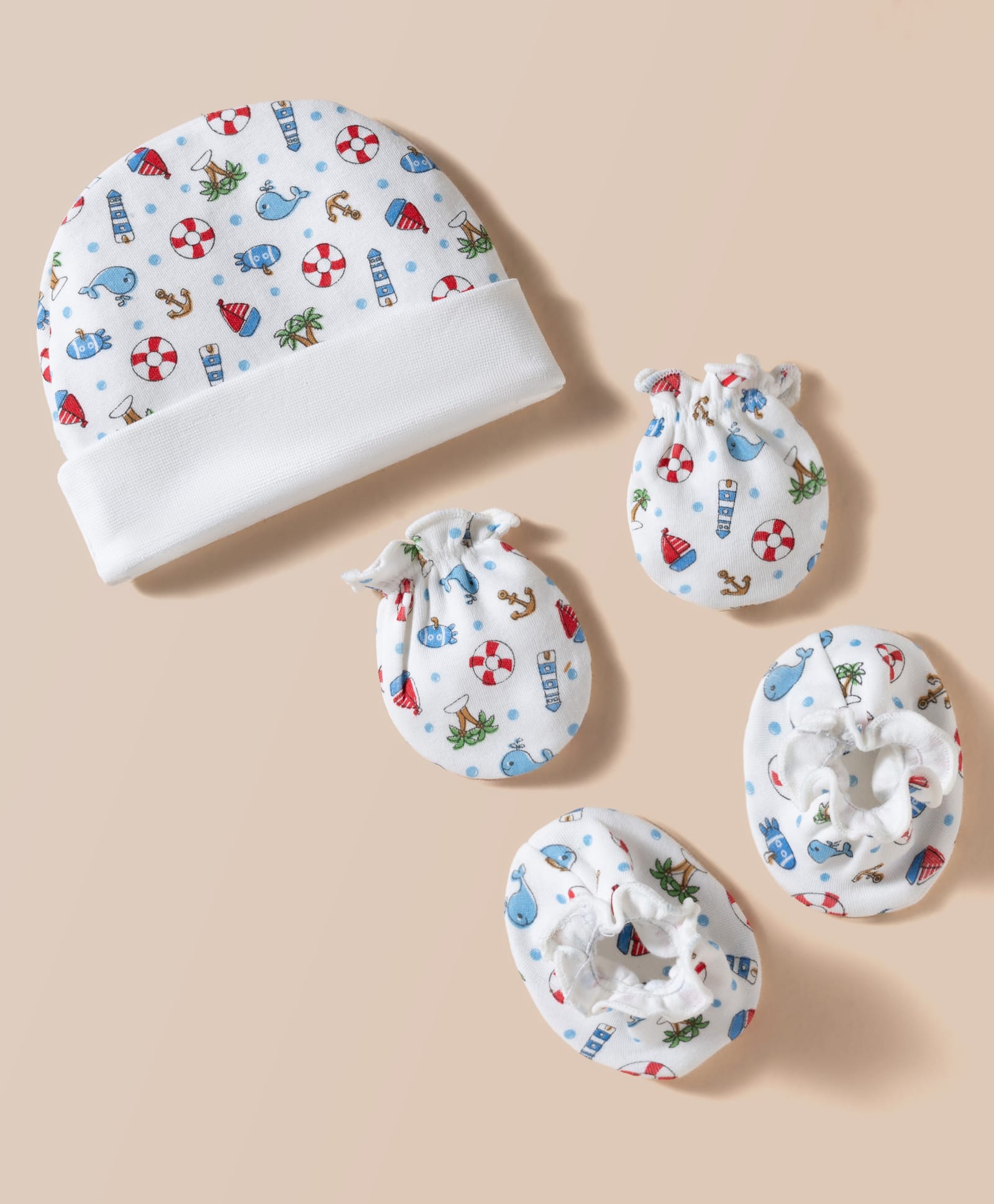 Ben Benny Interlock Knit Cap Mitten & Booties With Nautical Print White - Diameter 8.5 cm-picture-18