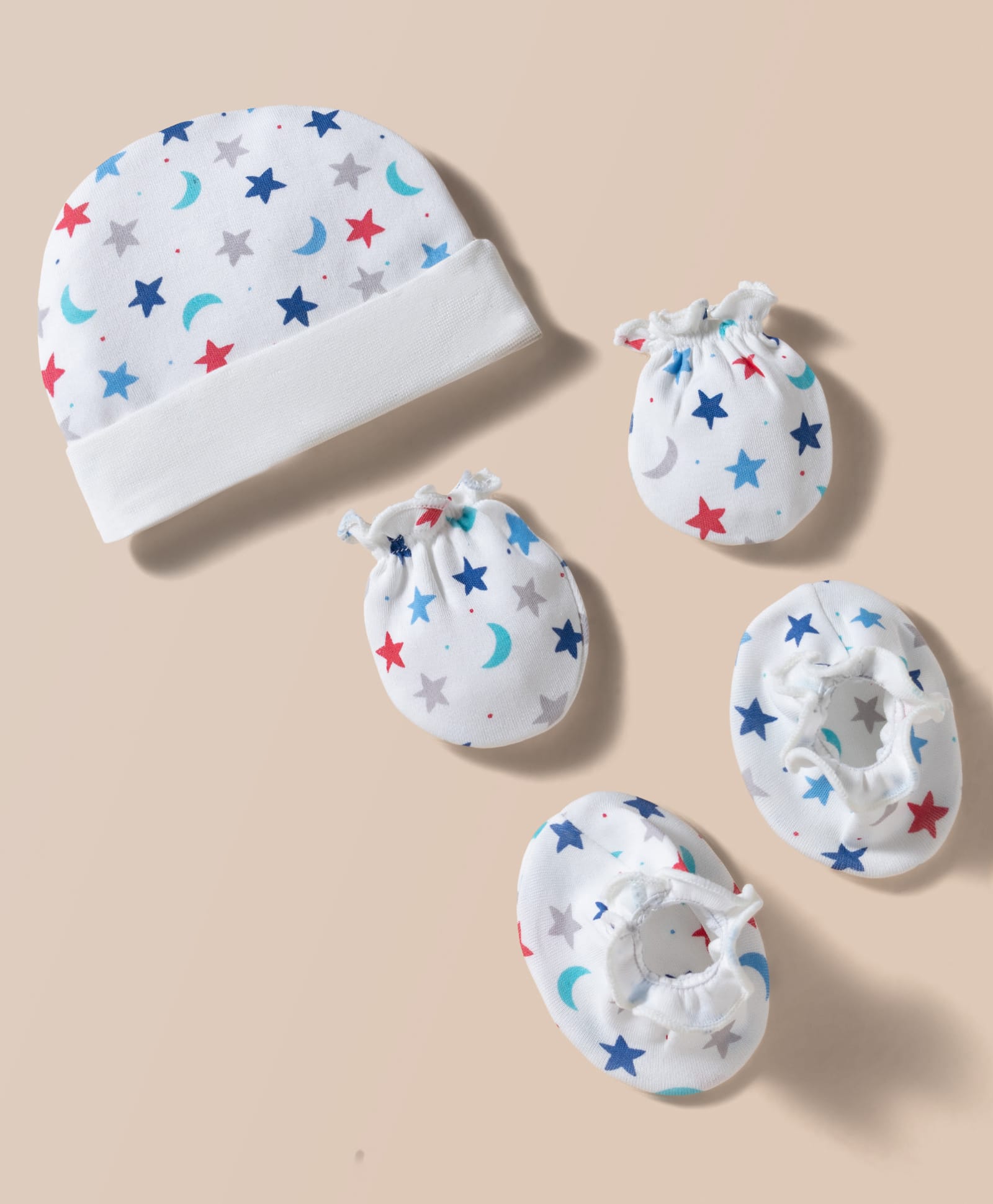 Ben Benny Interlock Knit Cap Mitten & Booties With Star & Moon Print White - Diameter 8.5 cm-picture-25