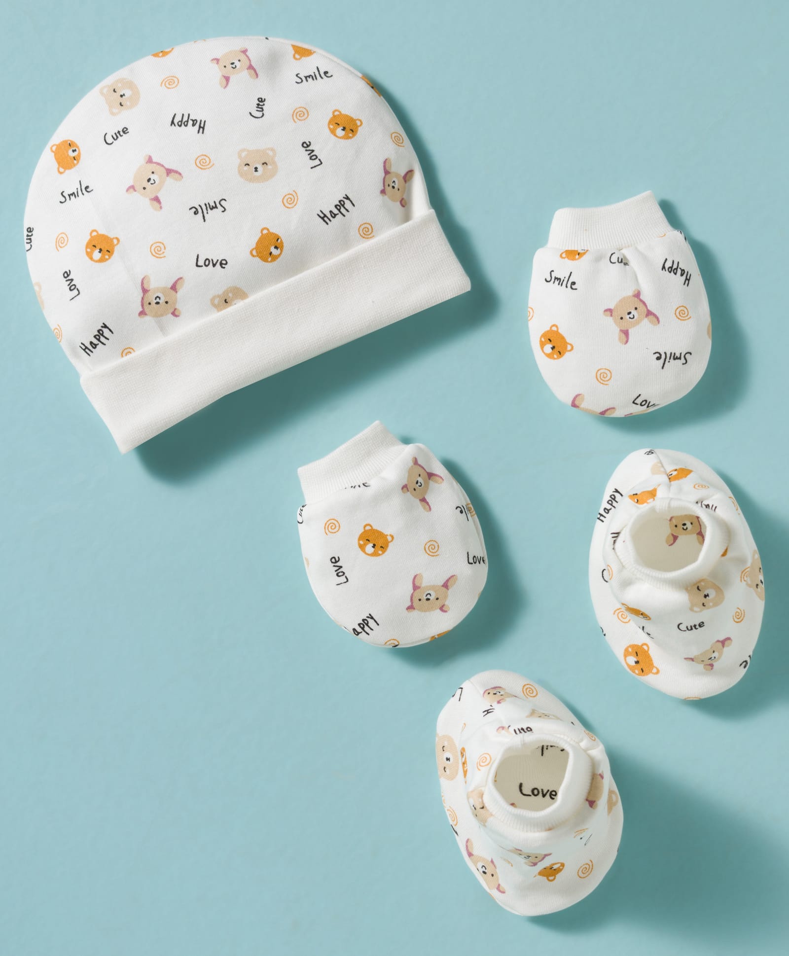 Ben Benny Interlock Knit Bow Printed Cap Mitten & Booties White - Diameter 9.5 cm-picture-10
