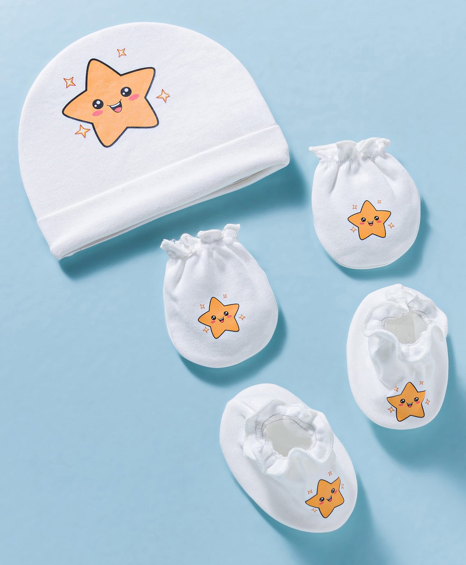Ben Benny Interlock Knit Cap, Mitten & Booties With Star Print White - Diameter 9 cm-picture-2