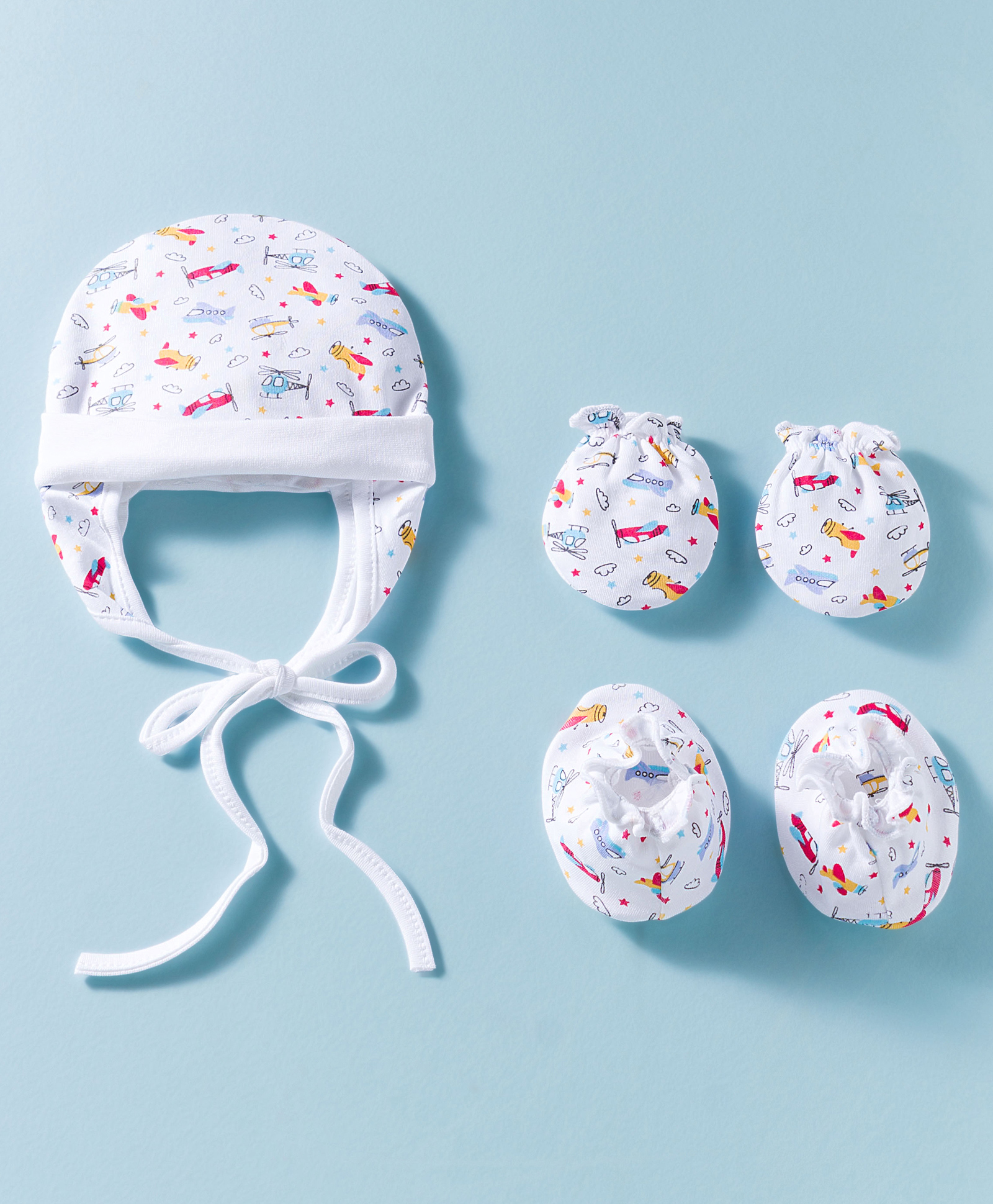Ben Benny Interlock Knit Cap Mitten & Booties With Aeroplane Print White - Diameter 9 cm-image-31