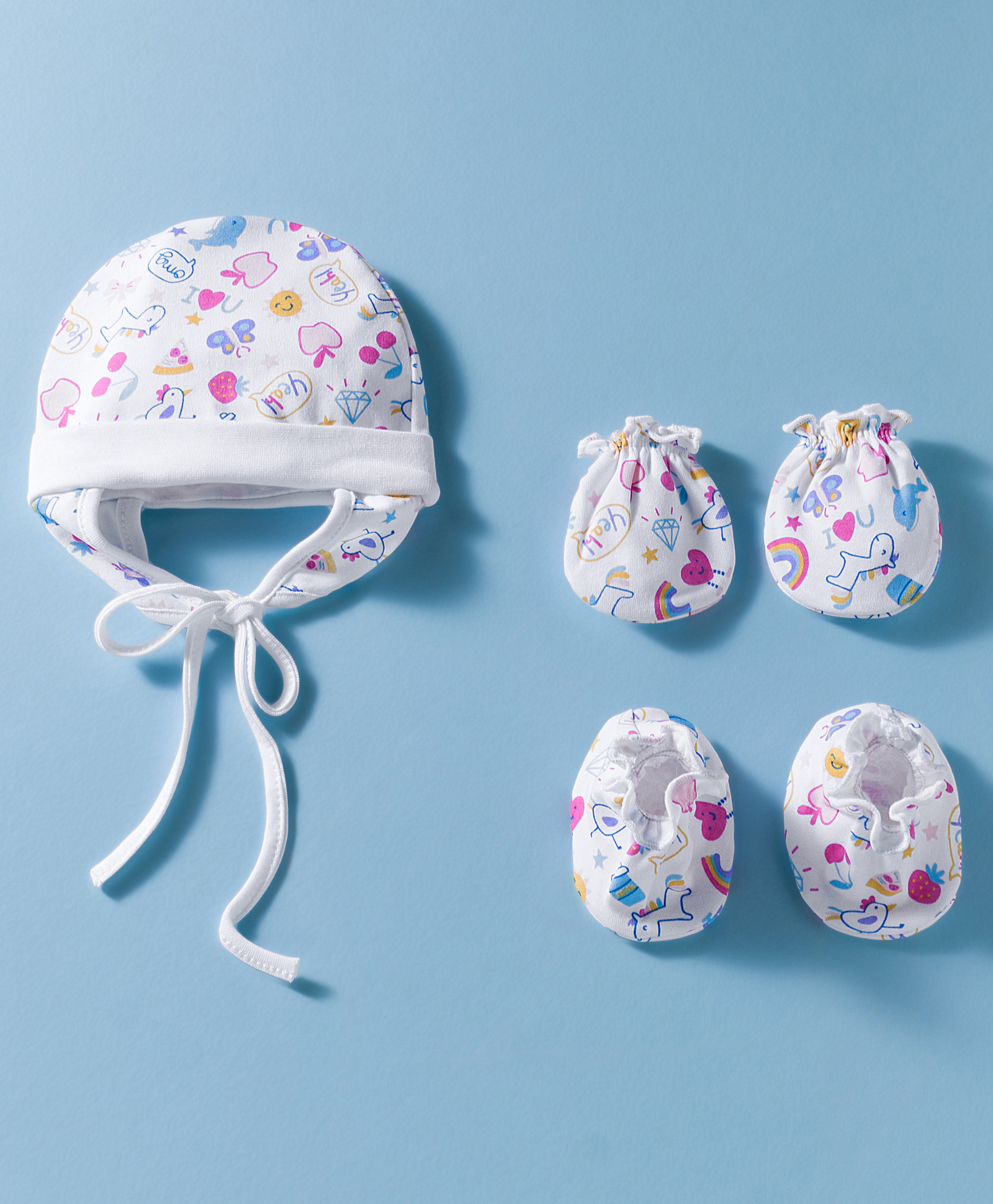 Ben Benny Interlock Knit Cap Mitten & Booties With Butterfly Print White - Diameter 9 cm-picture-19