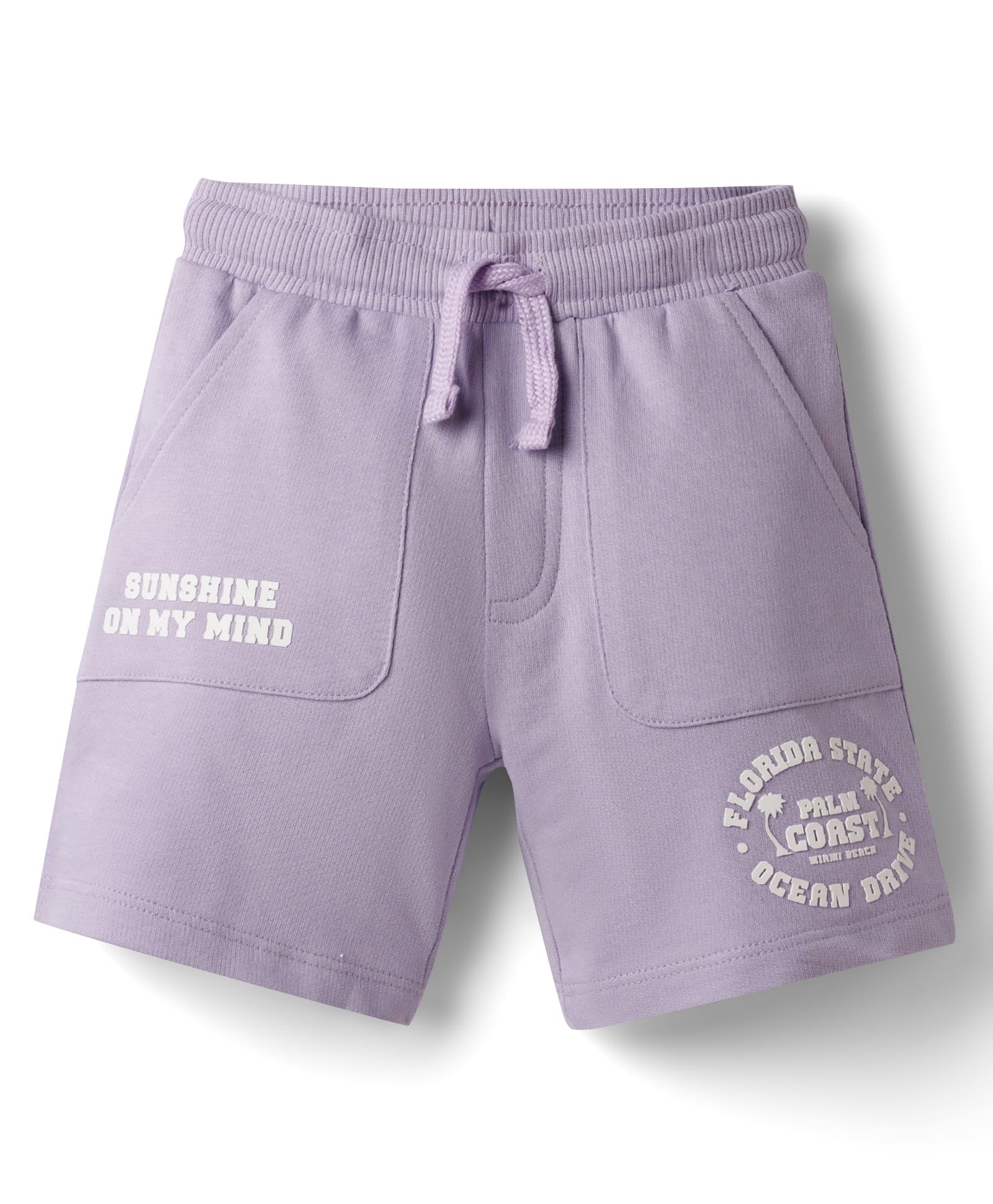 Babyhug Terry Knit Mid Thigh Shorts With Text Print - Lavender-picture-25