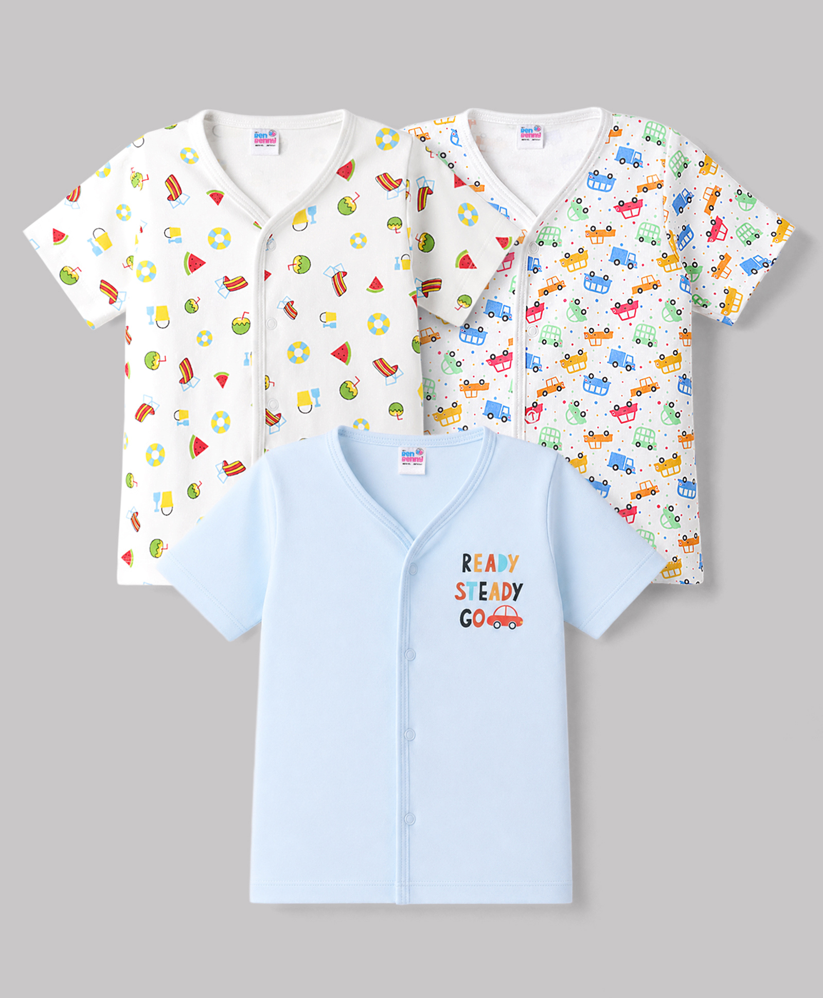 Ben Benny Interlock Knit Half Sleeves Vehicles & Tropical Theme Printed Jhablas Pack of 3 - Multicolor-picture-33