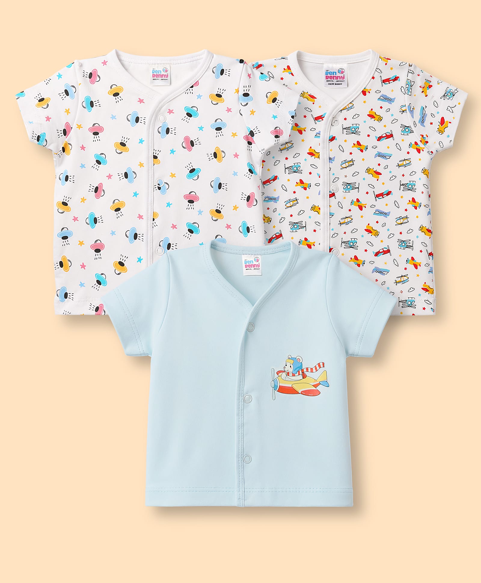 Ben Benny Interlock Knit Half Sleeves Space & Helicopter Printed Jhablas Pack of 3 - Multicolour-image-8