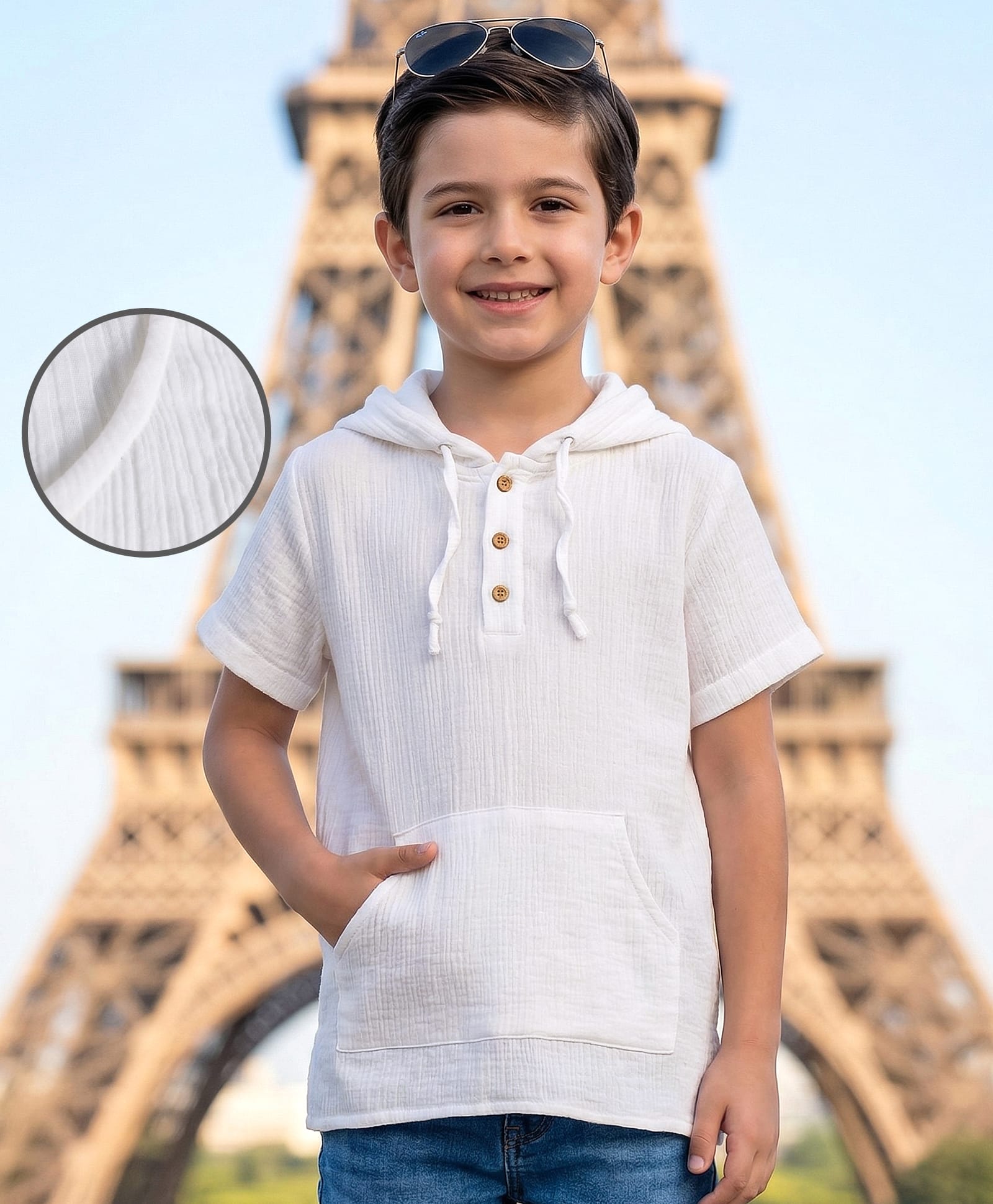 arias by lara dutta Arias 100% Cotton Woven Solid Half Sleeves Shirt with Hood - White-picture-14