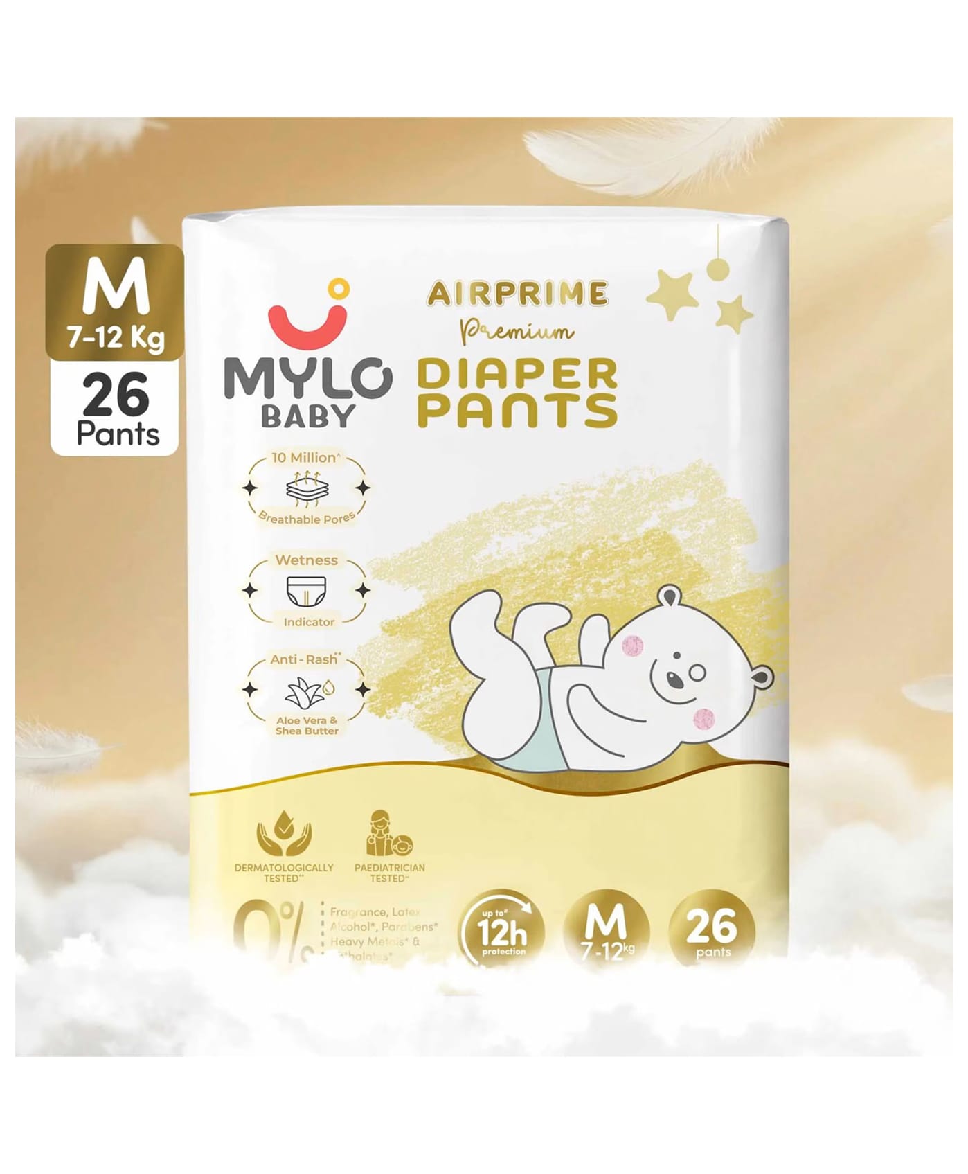Mylo AirPrime Premium Diaper Pants Medium, 7 to 12 kg, 26 Pieces, Ultra Thin, Breathable, 12 Hours Protection, No Rashes-picture-36