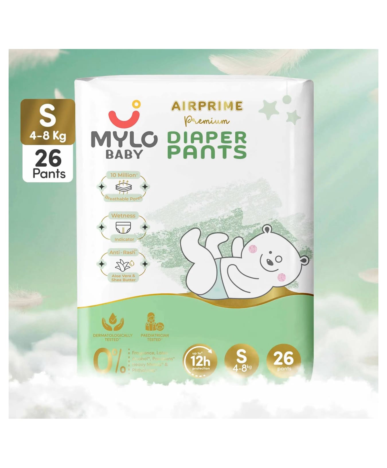 Mylo AirPrime Premium Diaper Pants Small, 4 to 8 kg, 26 Pieces, Ultra Thin, Breathable, 12 Hours Protection, No Rashes-picture-19