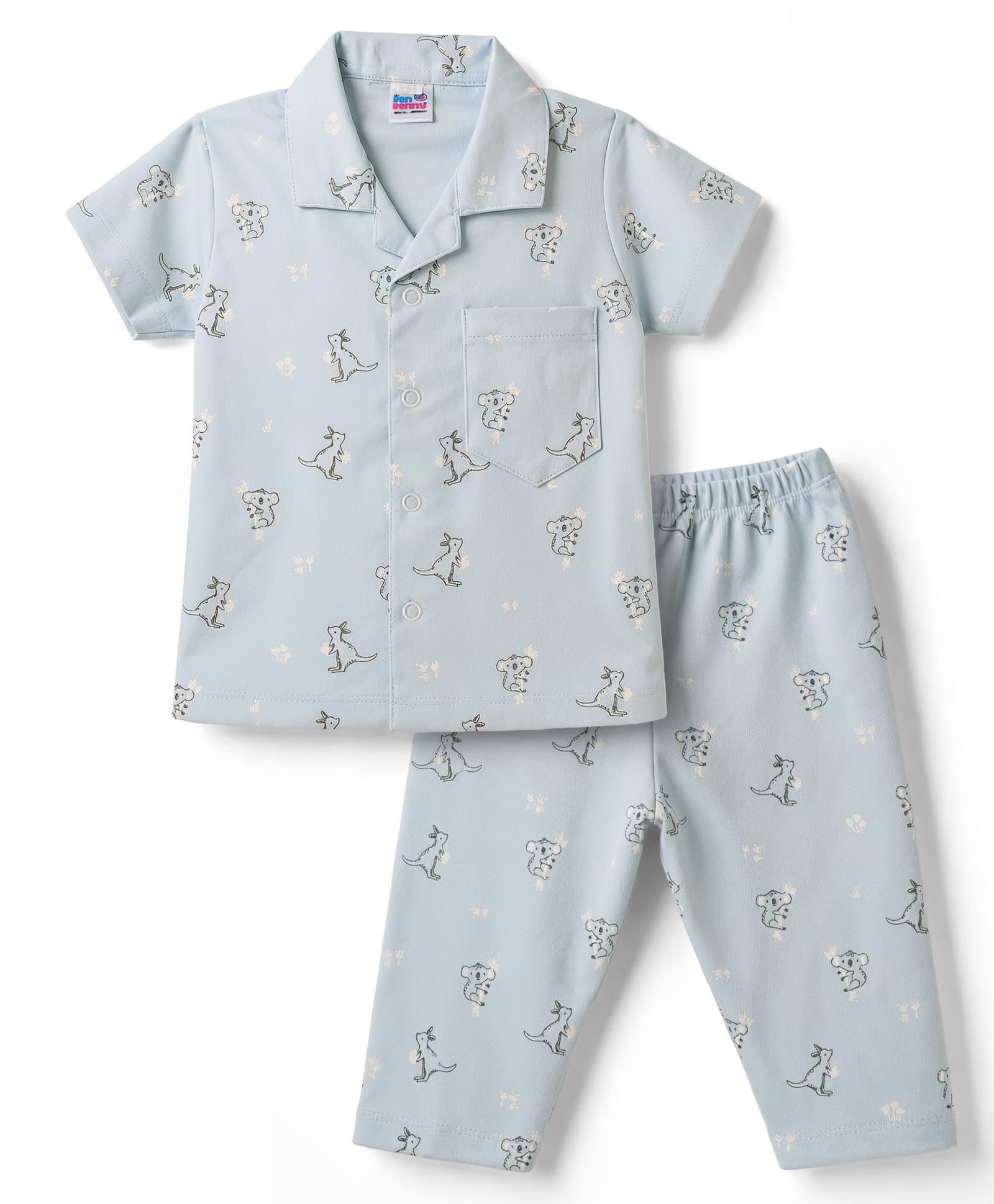 Ben Benny Interlock Knit Half Sleeves Animal Printed Co-Ords Shirt & Pyjama Night Suit - Light Blue-picture-28