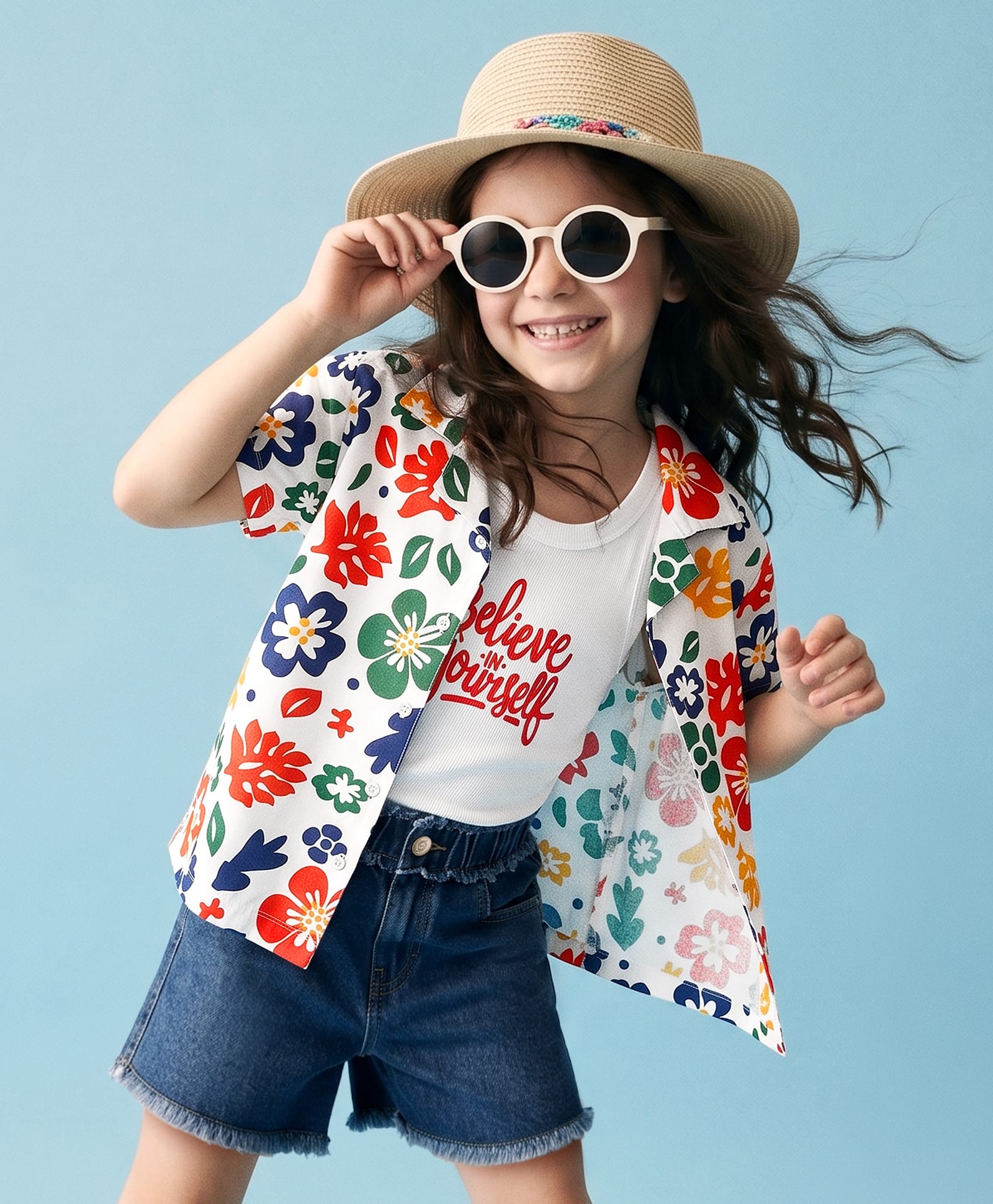 OLLINGTON ST. Set Of Cotton Knit Printed Half Sleeve Shirt With Inner Tee & Shorts - Multicolour & Blue-image-40