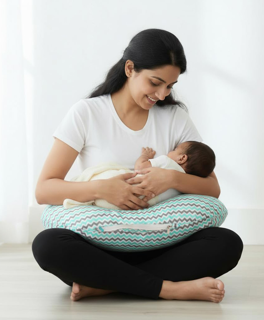 BAYBEE 6 in 1 Feeding Pillow for New Born Baby | Feeding Pillow for Breastfeeding with Adjustable Waist Strap | 100% Cotton with Removable Cover Baby Feeding Pillow | Breastfeeding & Support Pillow-picture-17
