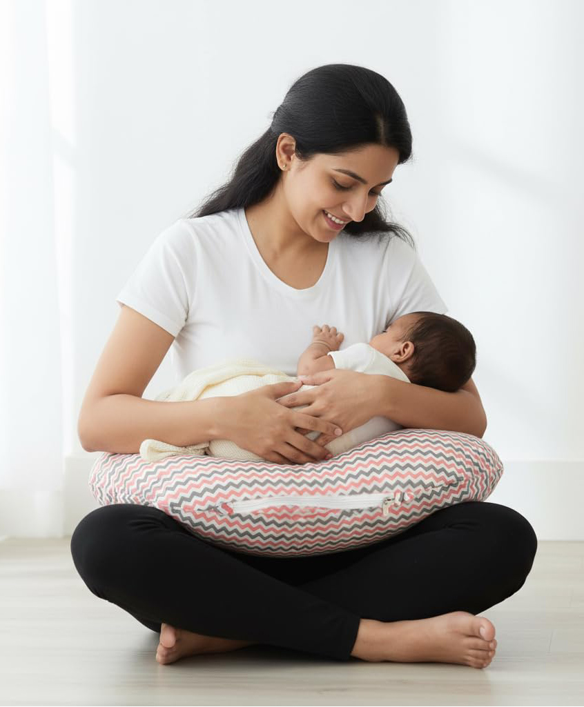 BAYBEE 6 in 1 Feeding Pillow for New Born Baby | Feeding Pillow for Breastfeeding with Adjustable Waist Strap | 100% Cotton with Removable Cover Baby Feeding Pillow | Breastfeeding & Support Pillow-picture-22