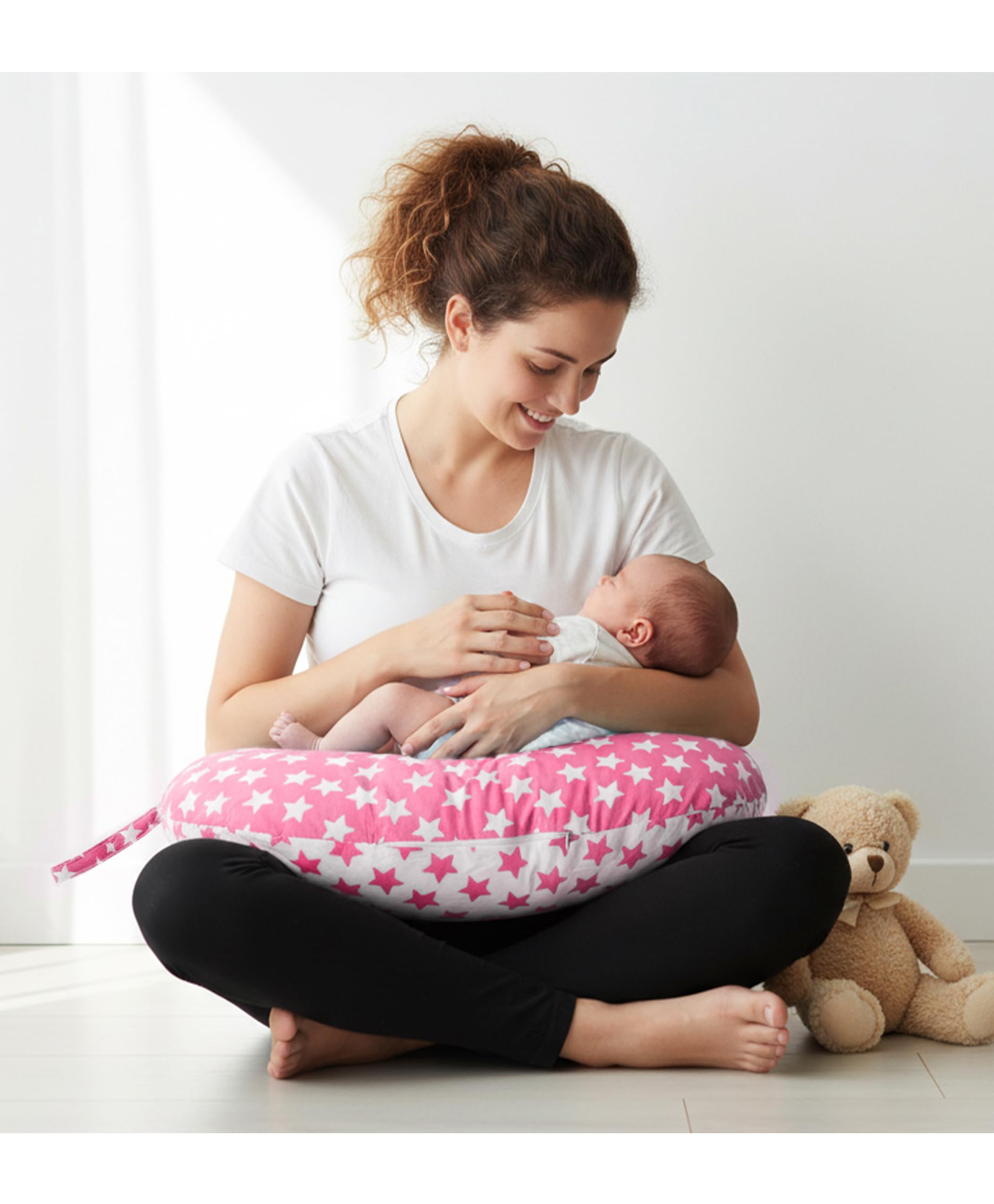 BAYBEE Star Feeding Pillow for New Born Baby | Nursing Pillow for Breastfeeding with Adjustable Waist Strap | Soft Cotton Cover Baby Feeding Pillow | Dual Tone Breastfeeding Pillow for Moms (Pink)-image-14