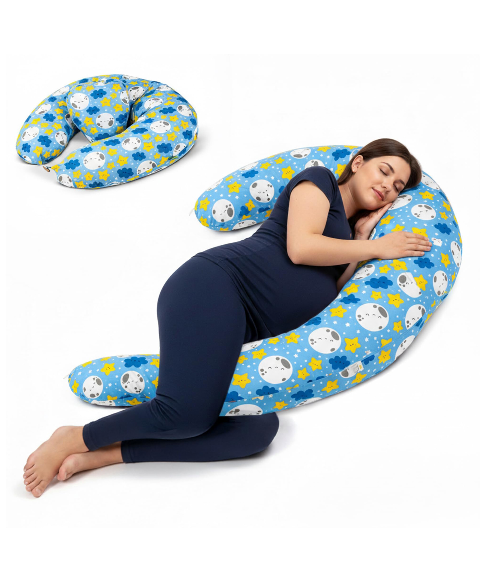 BAYBEE U-Shape Pregnancy Pillow for Women | Maternity Pillows for Pregnancy Sleeping with Removable & Washable Cover | Side & Long Pillow for Bed, Back Pain & Hip Support for Pregnant Women (Blue)-image-8