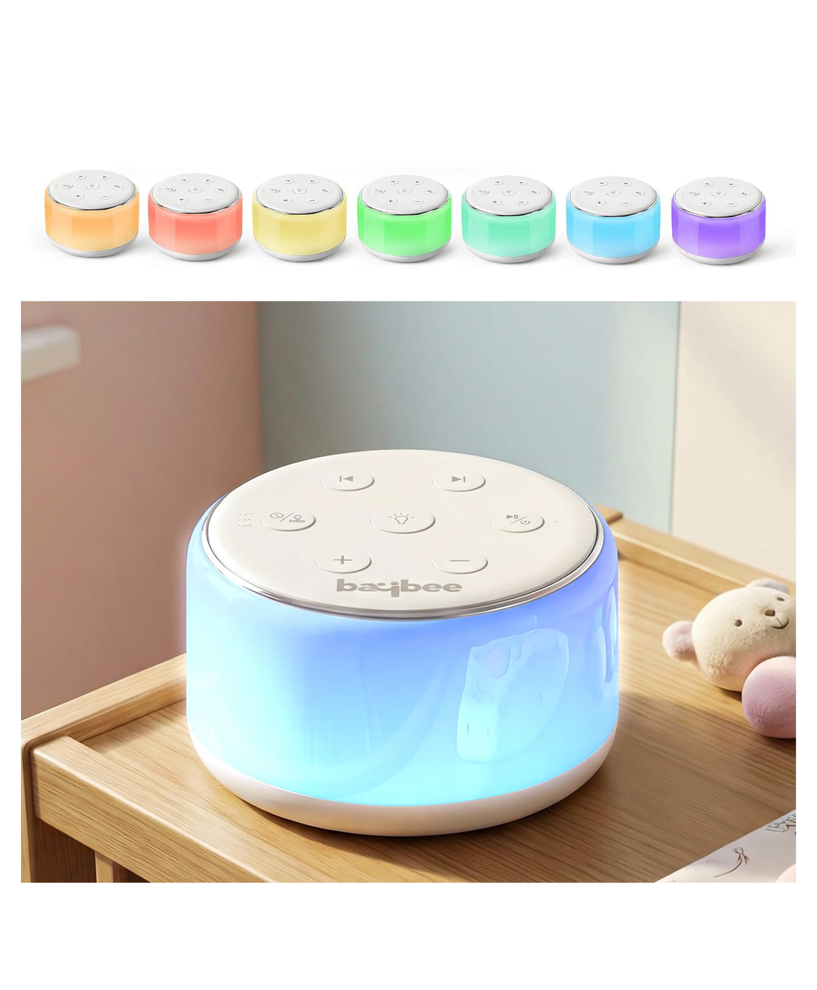 Baybee 3 in 1 White Noise Sound Machine for Baby with Night Light | Rechargeable White Noise Machine for Adults, Kids with 34 Soothing Sounds & Auto-Off Timer| Portable Baby Sleep Soother Home Travel-image-9