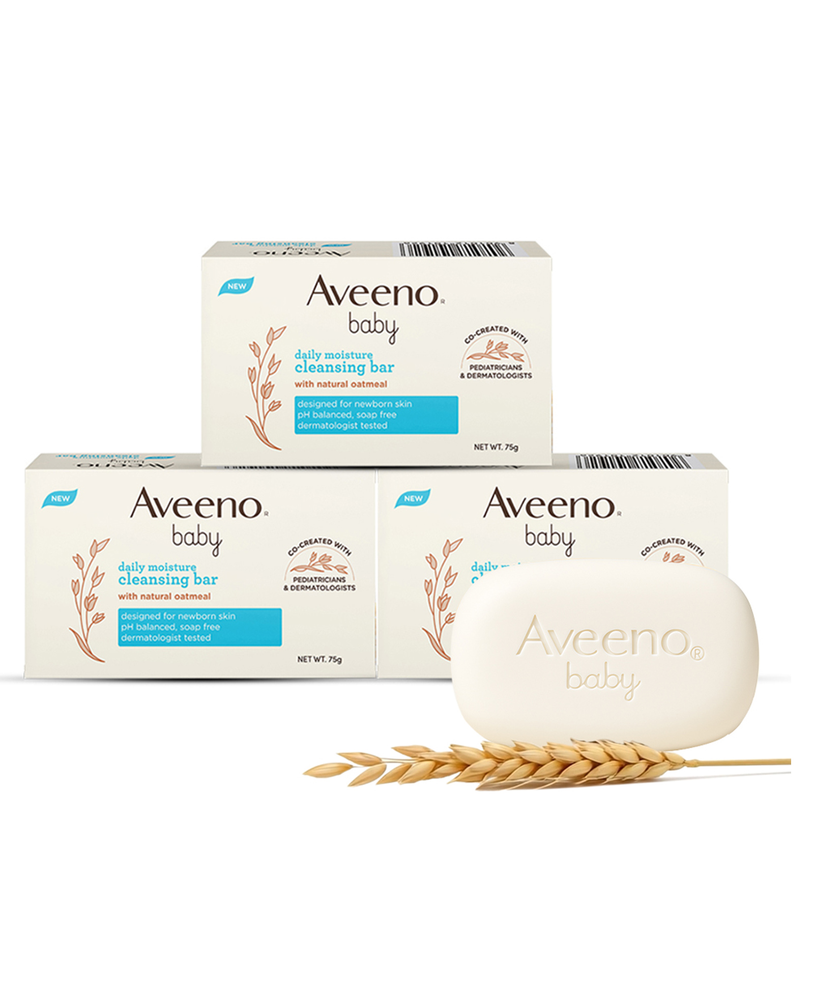 Aveeno Baby Oat & Shea Butter Soap Free, pH balanced Pediatrician Recommended Cleansing Bar Pack of 3 - 75 g-image-29