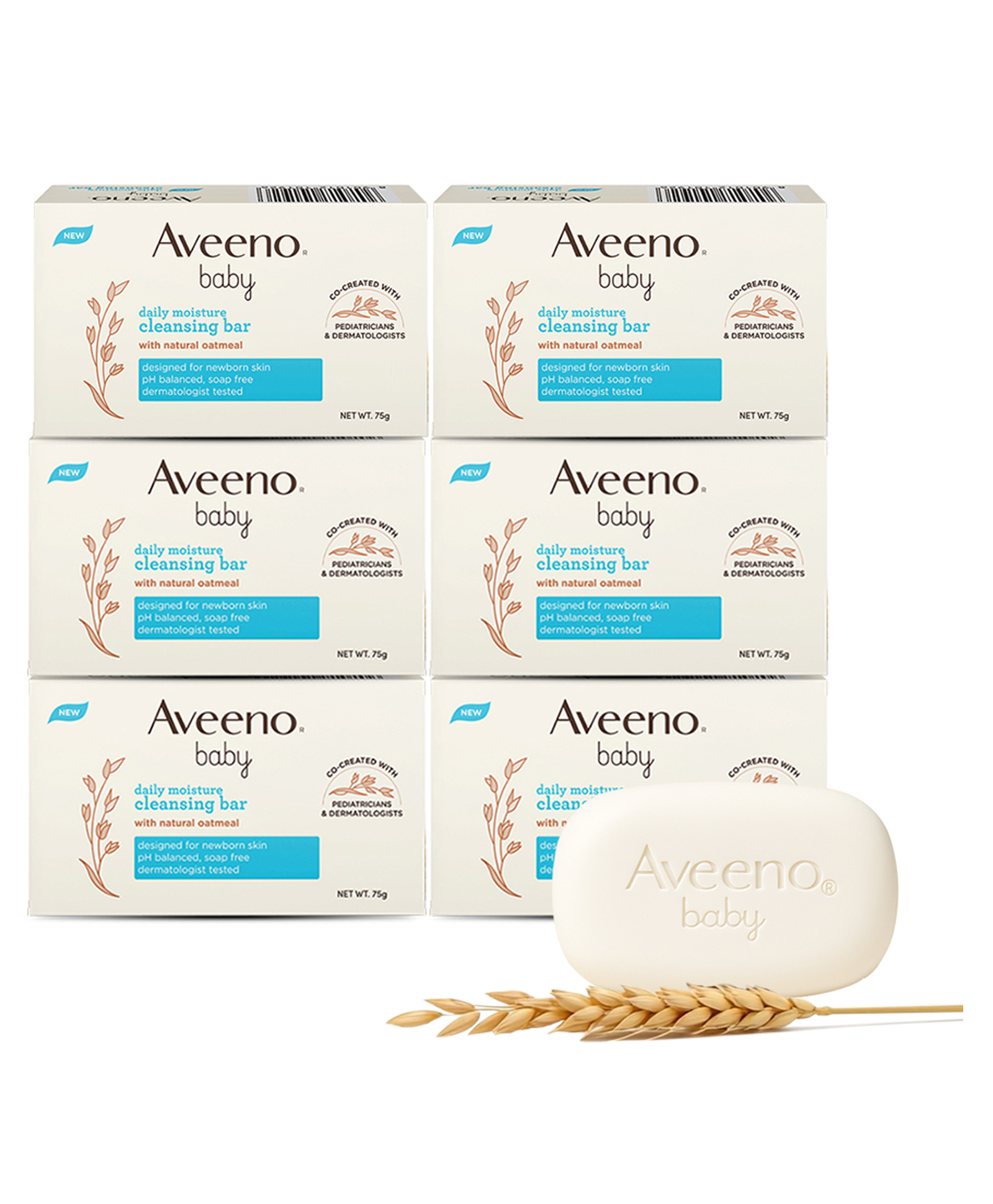 Aveeno Baby Oat & Shea Butter Soap Free, pH balanced Pediatrician Recommended Cleansing Bar Pack of 6 - 75 g-image-19