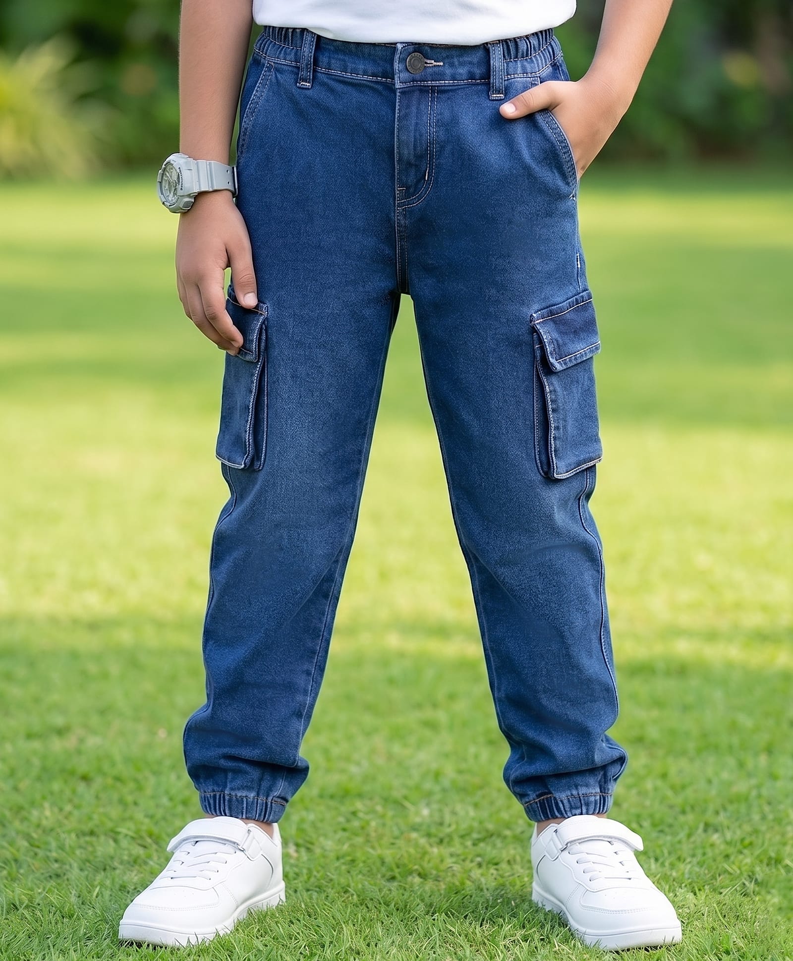 arias by lara dutta Arias Cotton Woven Full Length Solid Jogger With Cargo Pockets - Blue-picture-26