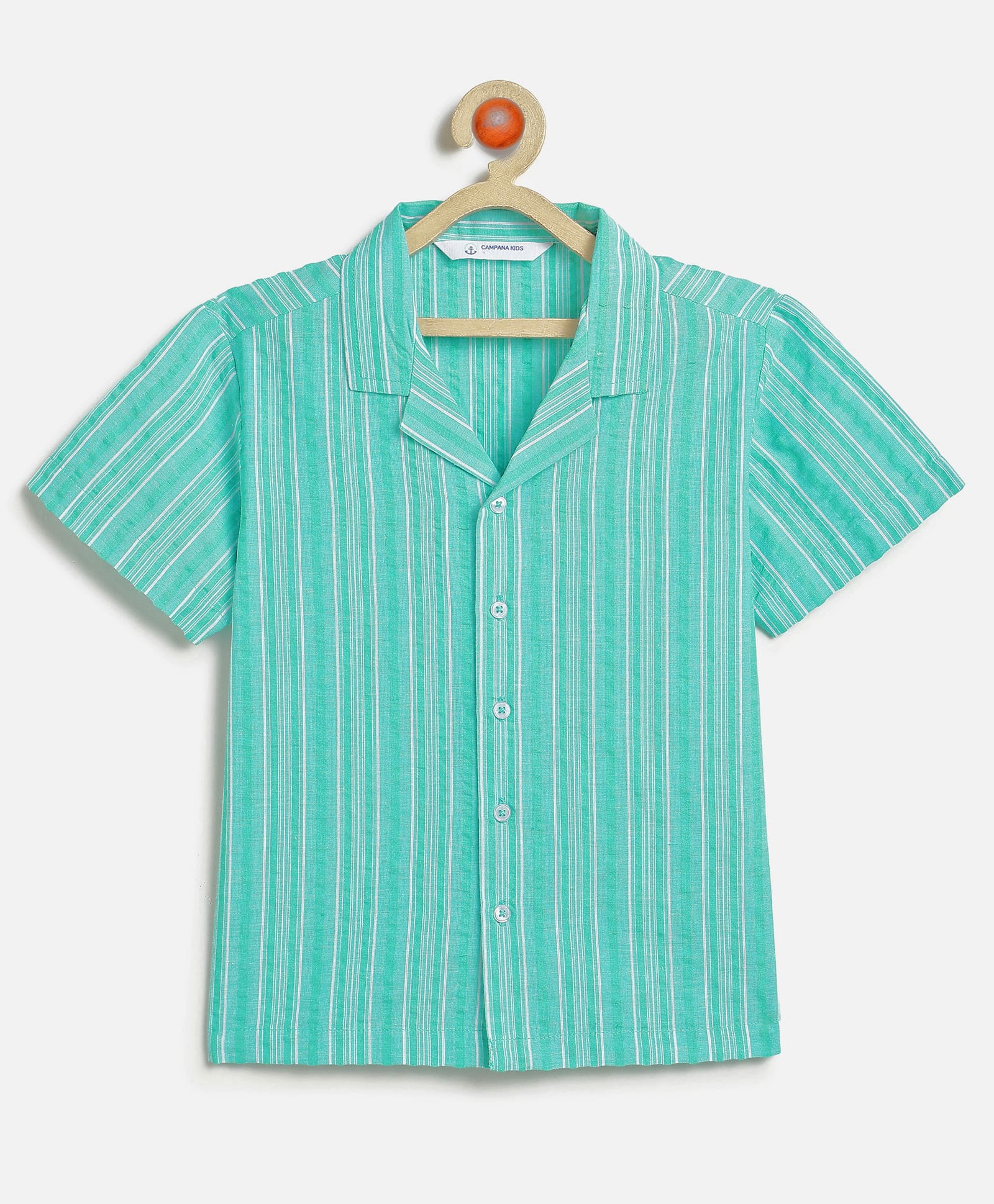 Campana Cotton Woven Half Sleeves Striped Shirt - Turquoise Blue-picture-24