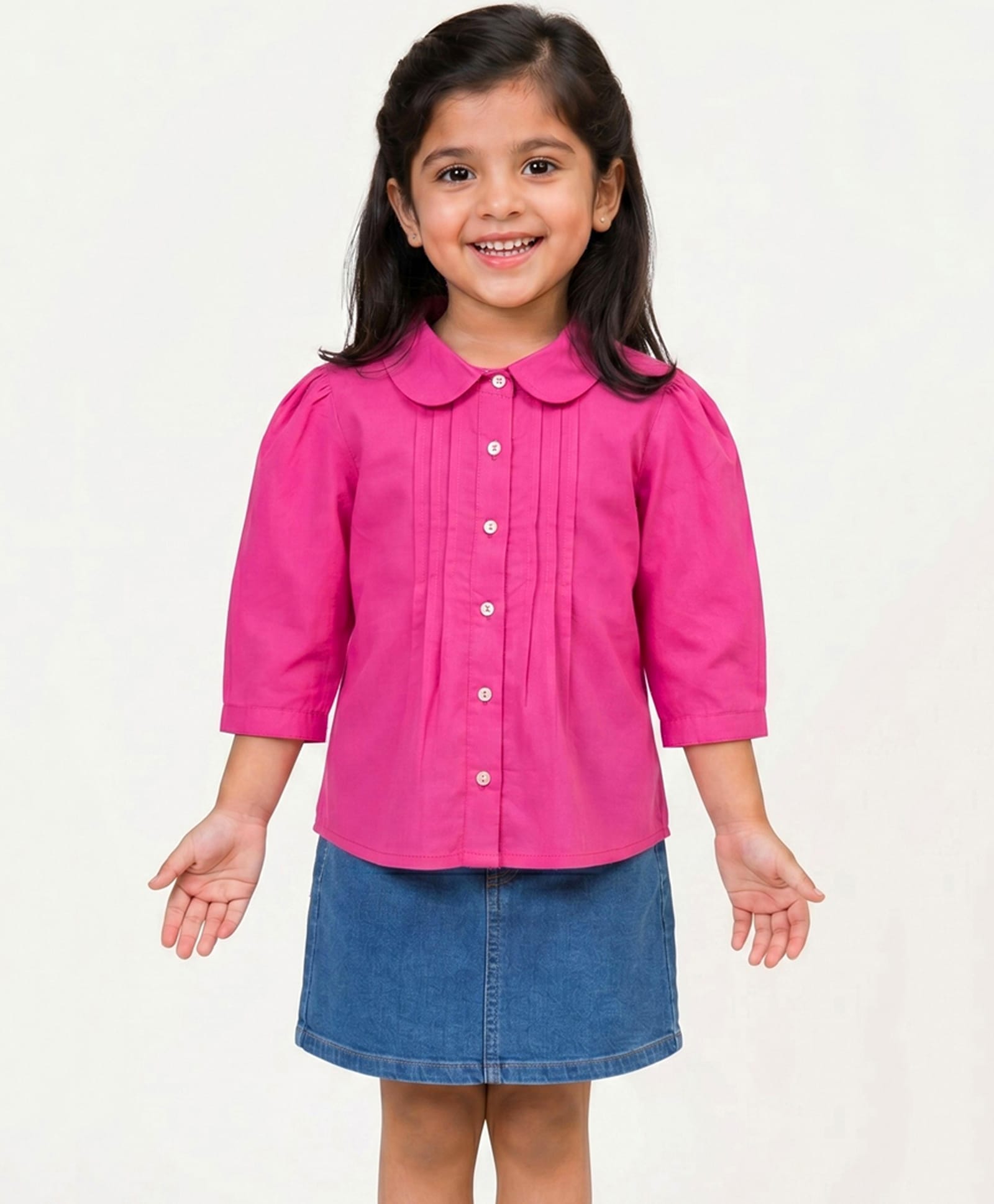 Campana 100% Cotton Woven Three Fourth Sleeves Pleated Top - Dark Pink-picture-13