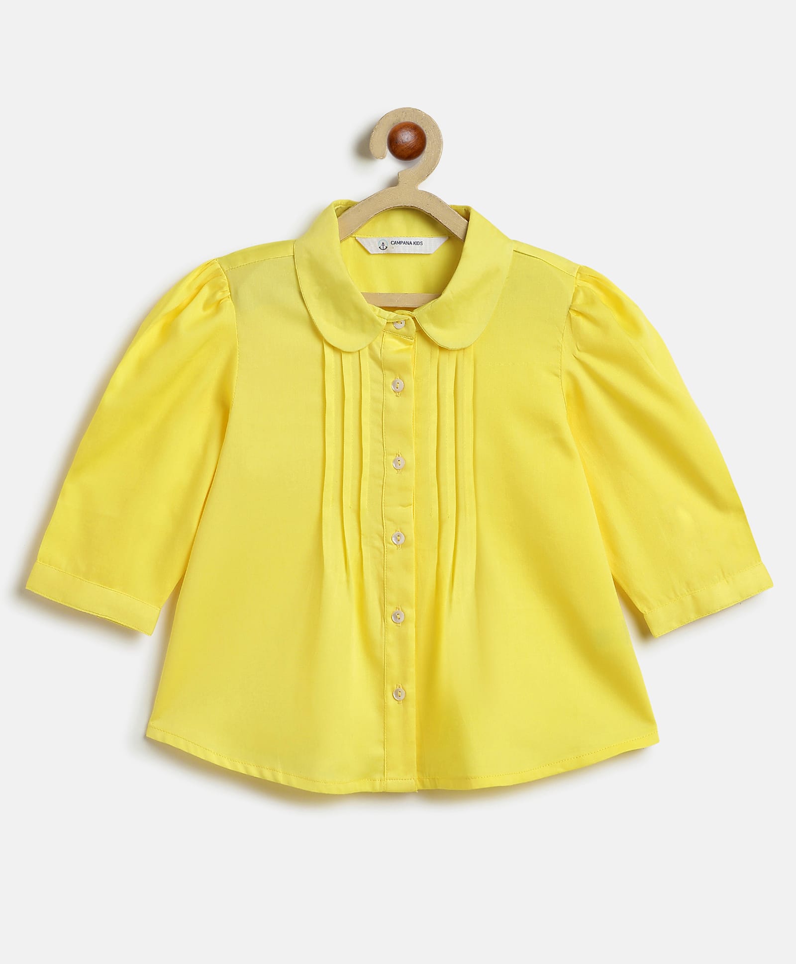 Campana 100% Cotton Woven Three Fourth Sleeves Pleated Top - Lemon Yellow-picture-12