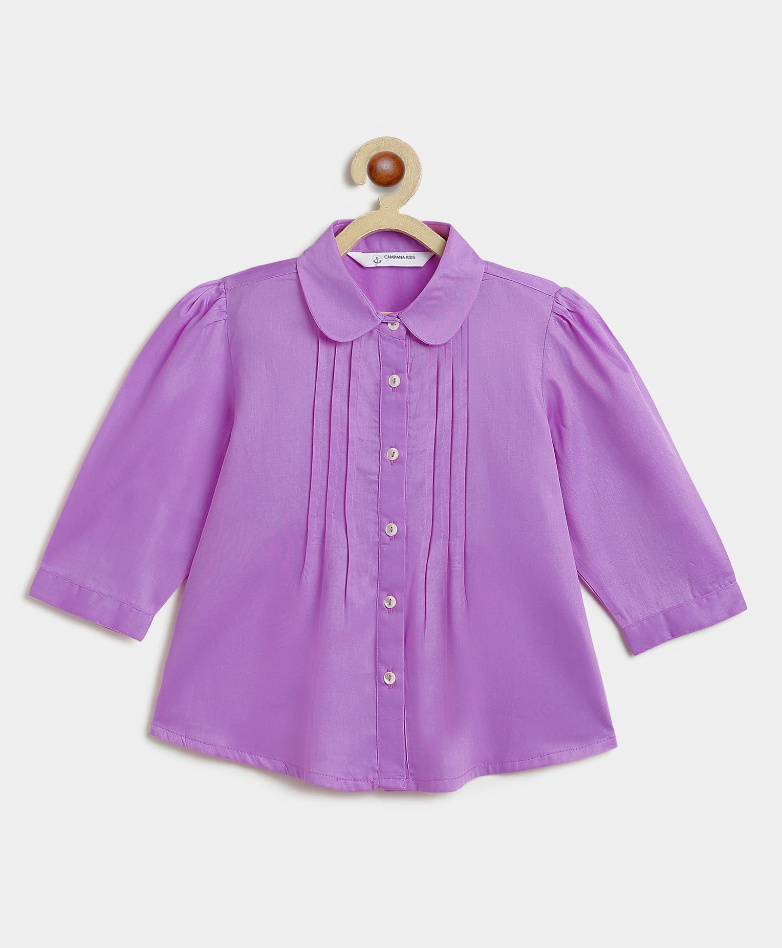 Campana 100% Cotton Woven Three Fourth Sleeves Pleated Top - Purple-picture-39