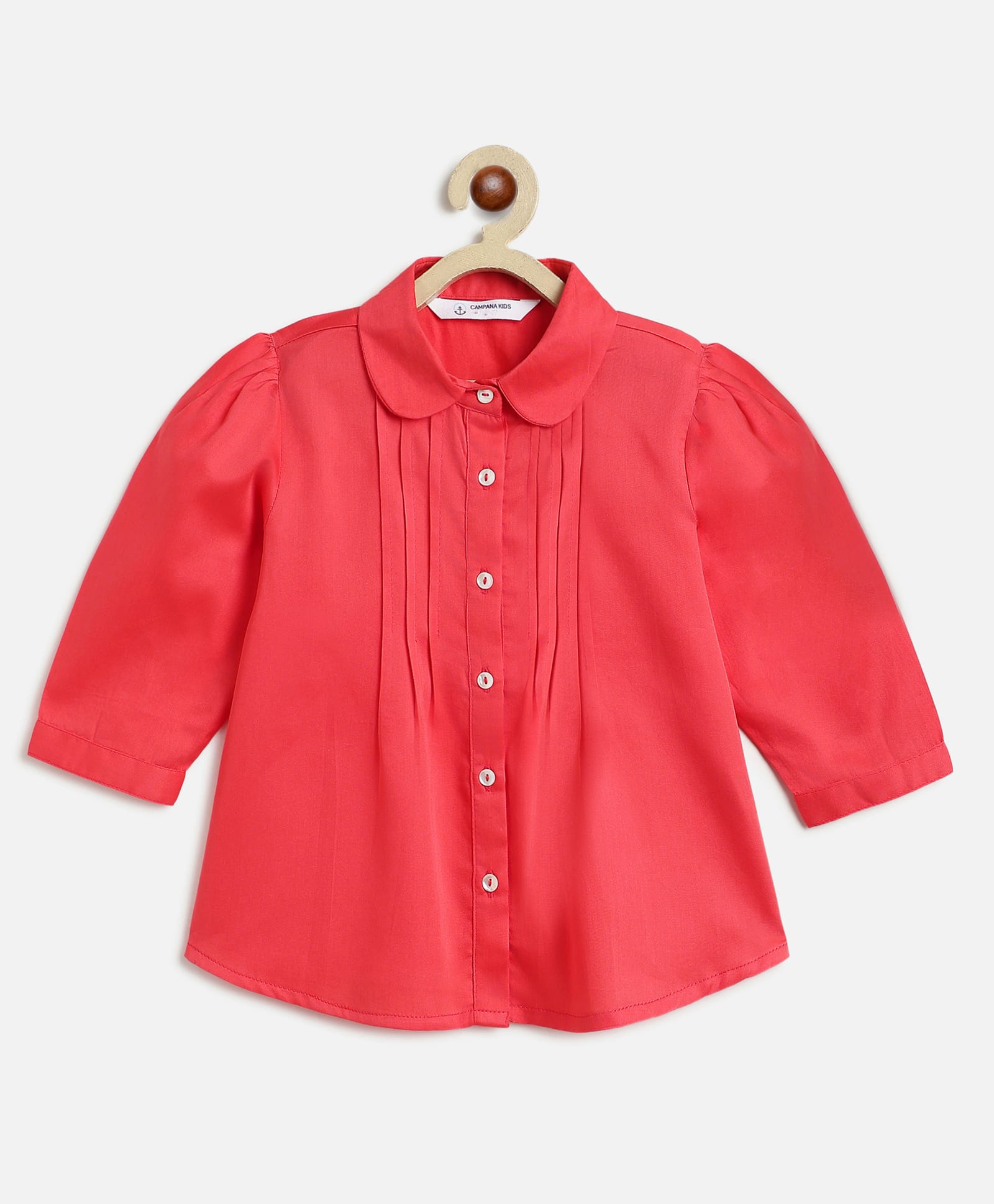 Campana 100% Cotton Woven Three Fourth Sleeves Pleated Top - Peach-picture-22