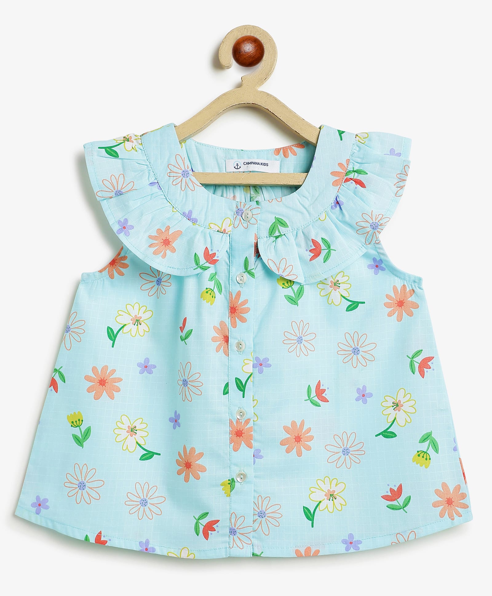 Campana 100% Cotton Woven Sleeveless Floral Printed Top - Light Blue-picture-16