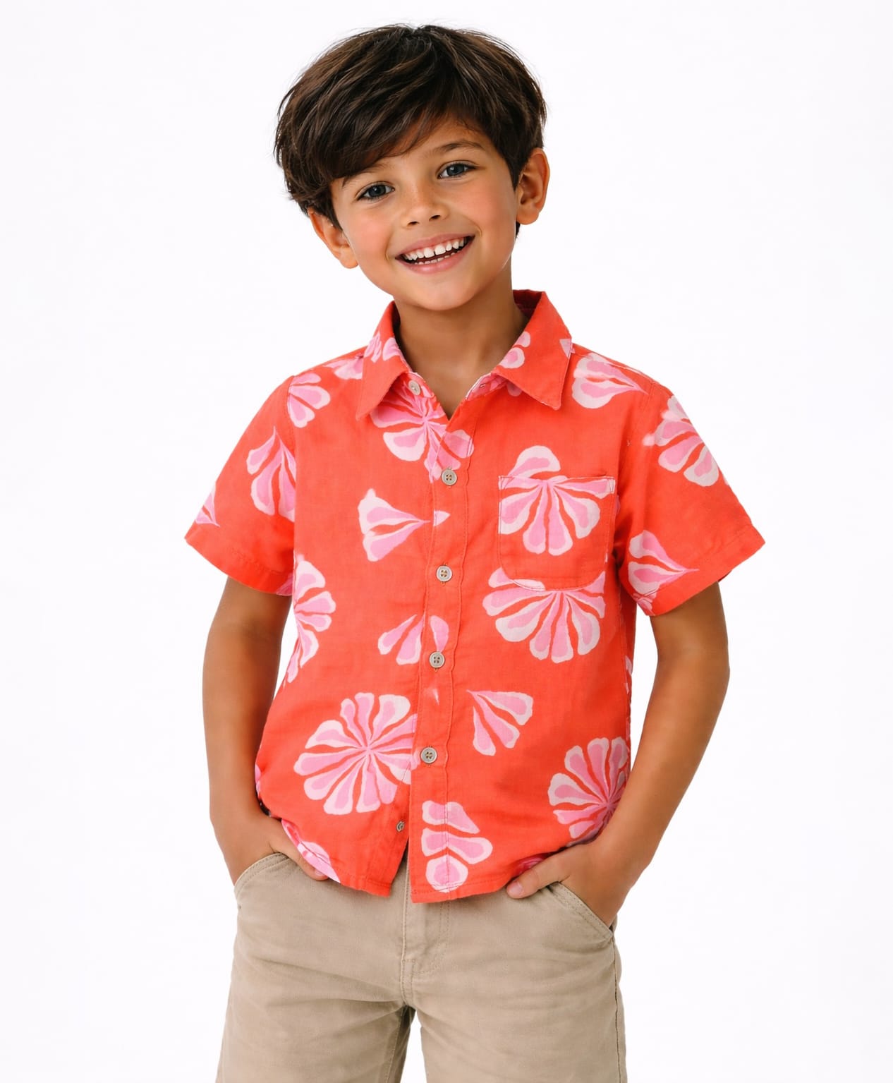 CrayonFlakes Cotton Woven Half Sleeves Floral Printed Shirt - Orange-picture-25
