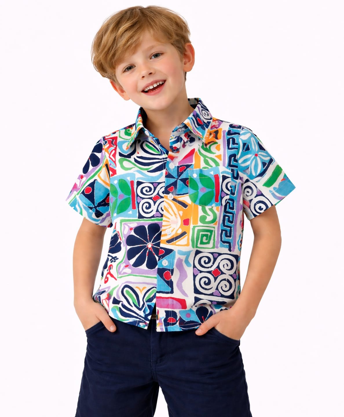 CrayonFlakes Rayon Woven Half Sleeves Abstract Printed Shirt - Navy Blue-picture-27