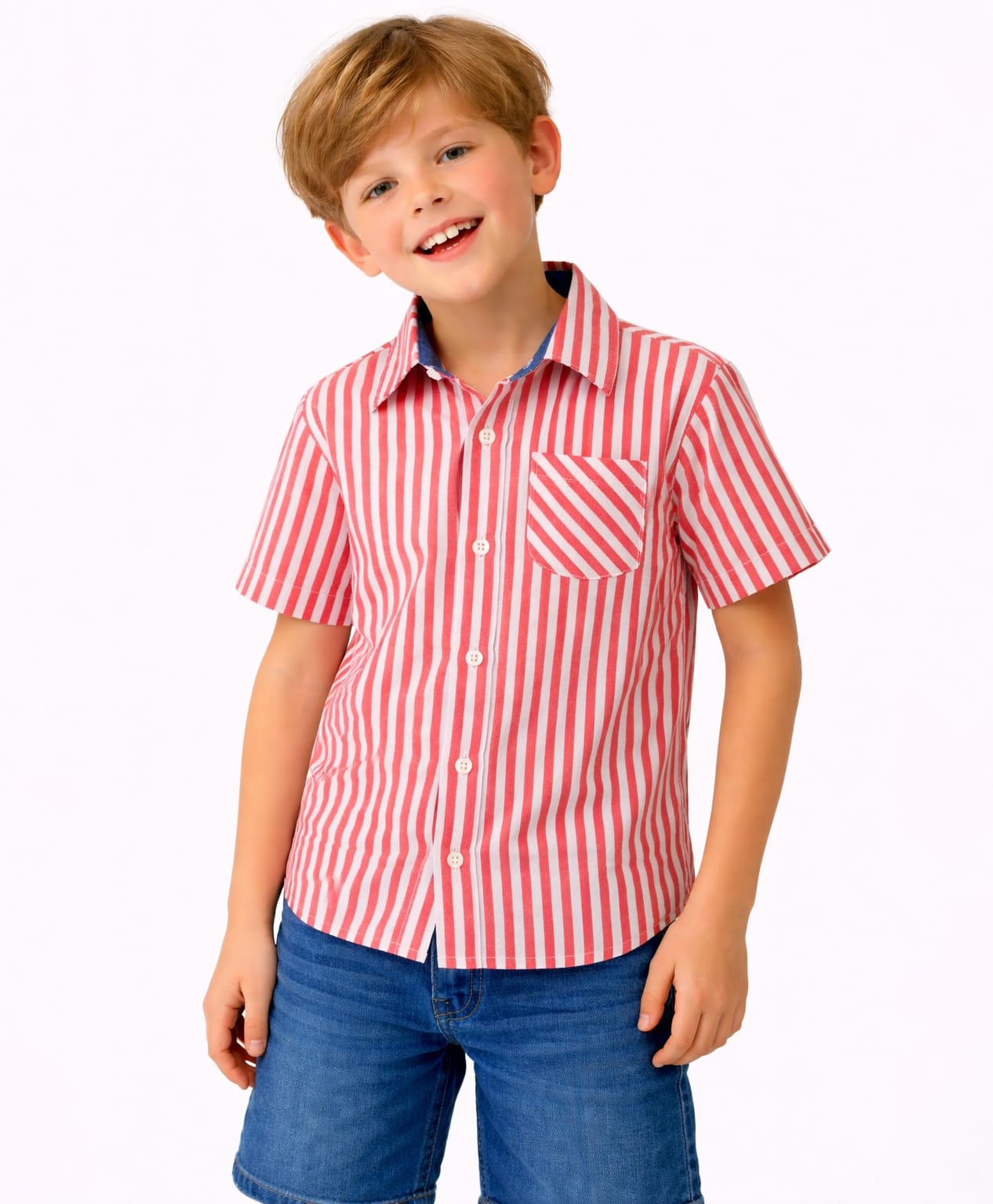 CrayonFlakes Rayon Woven Half Sleeves Striped Shirt - Red-image-47