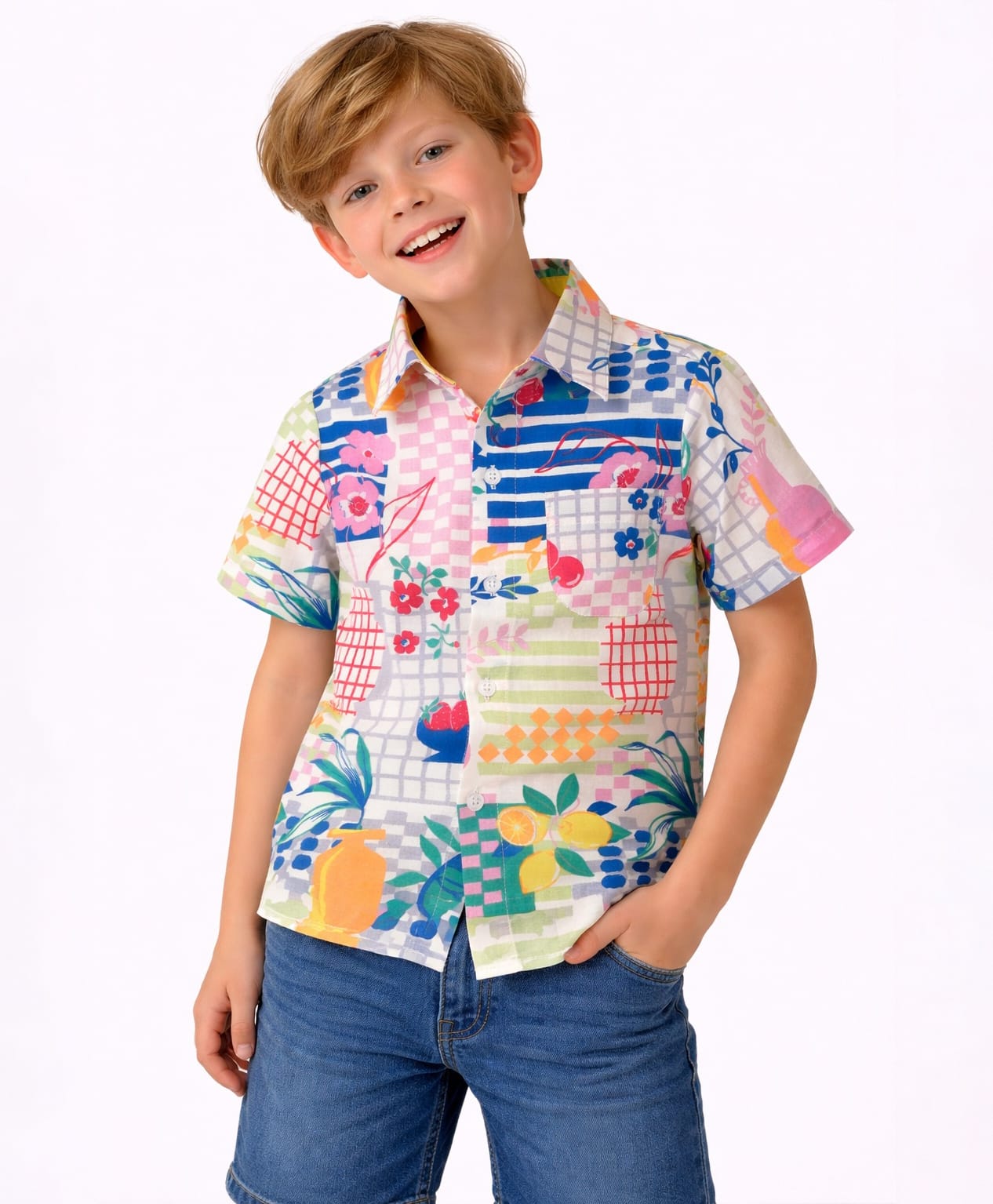 CrayonFlakes Cotton Woven Half Sleeves Floral & Abstract Printed Shirt - Off White-picture-19