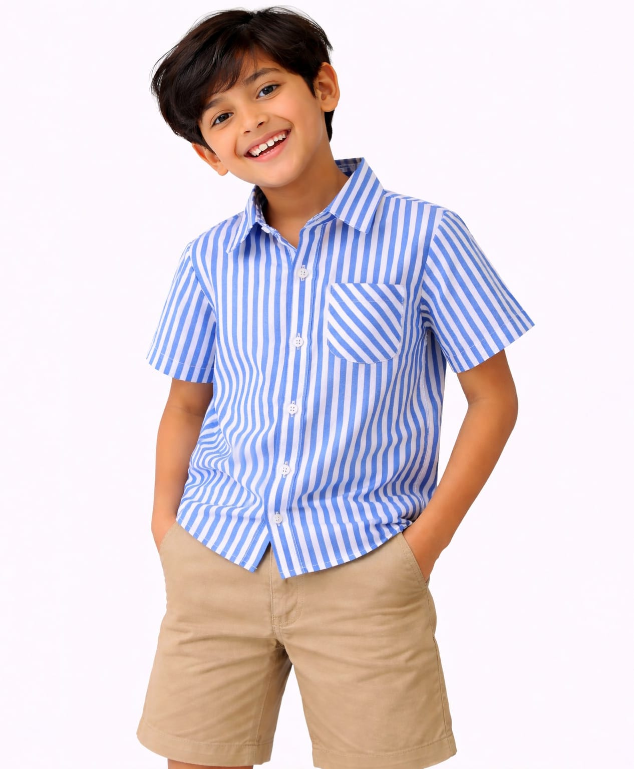 CrayonFlakes Rayon Woven Half Sleeves Striped Shirt - Blue-picture-18