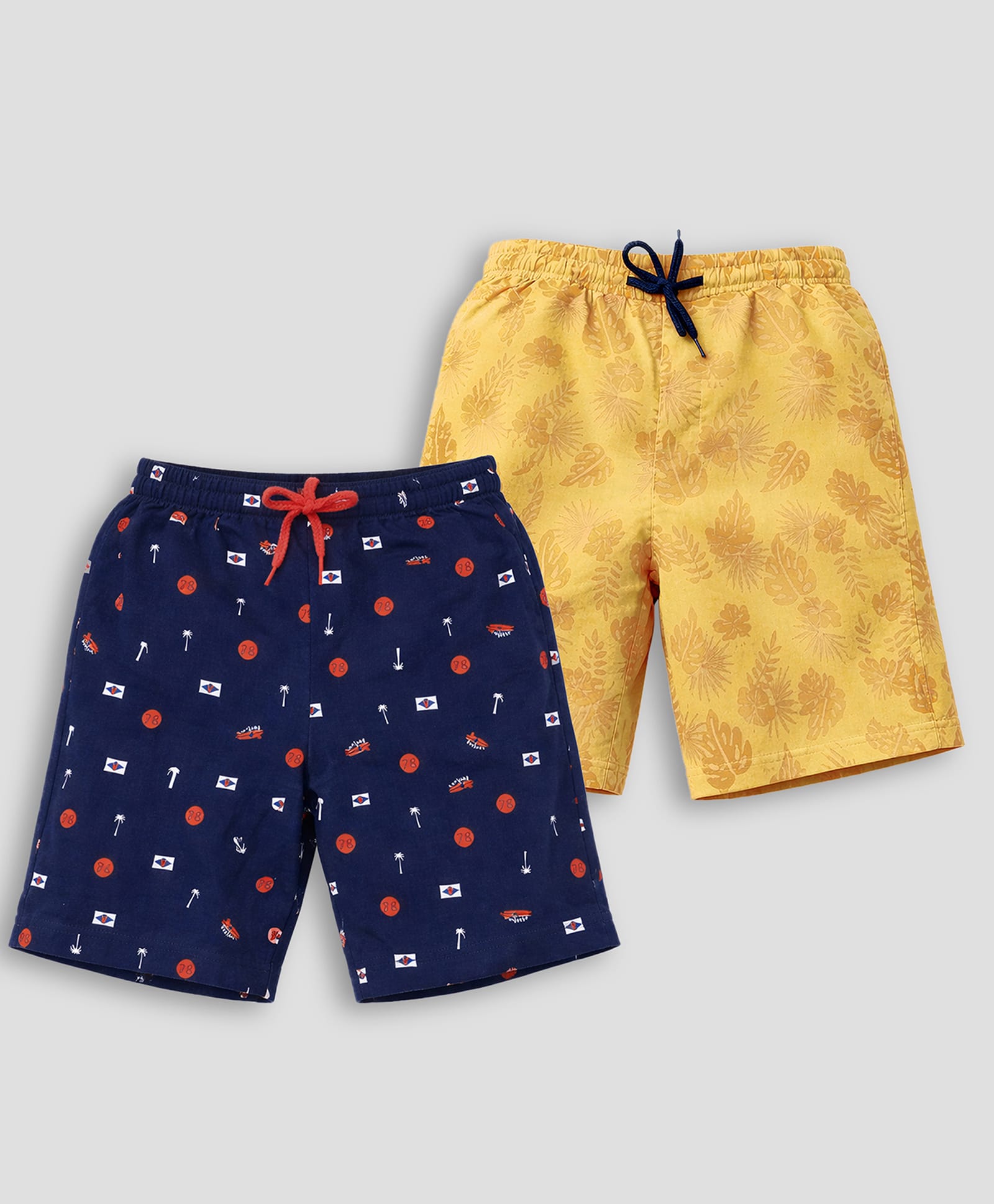 TRESNOVA Cotton Knit Pack Of 2 Tropical Theme Printed Anti Microbial Shorts - Navy Blue & Yellow-picture-23