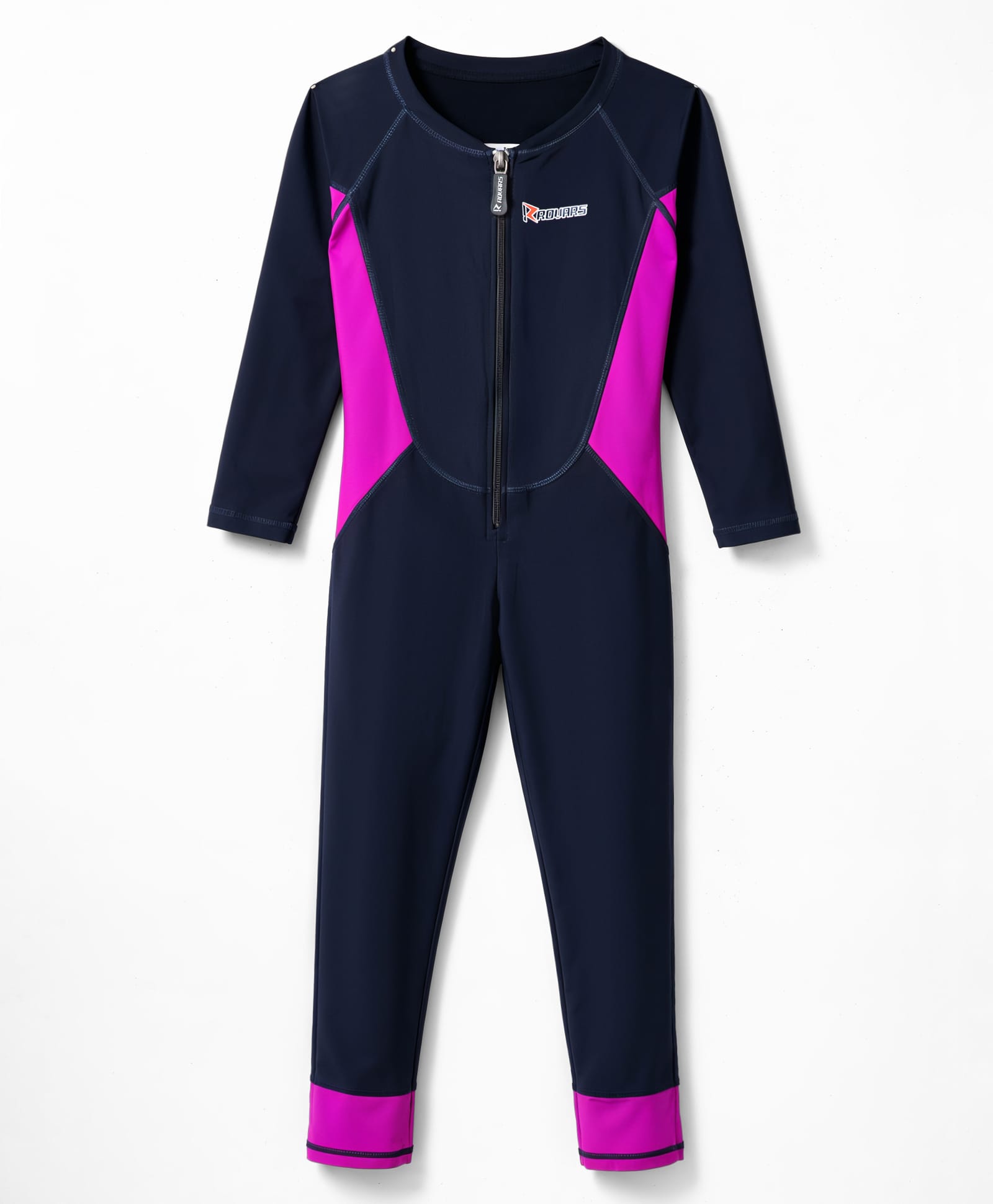 ROVARS Full Raglan Sleeves Solid Legged Swimsuit - Navy Blue & Pink-picture-14