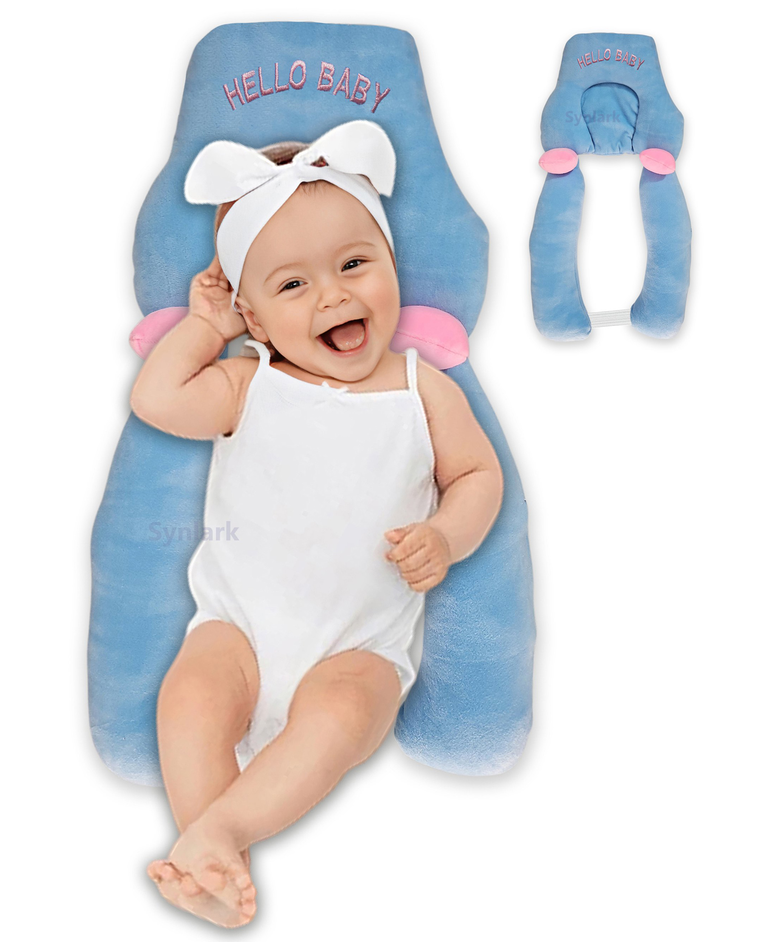Synlark Soft Newborn Sleeping Support Pillow with Leg Cushion | Gentle Head & Body Support-picture-13