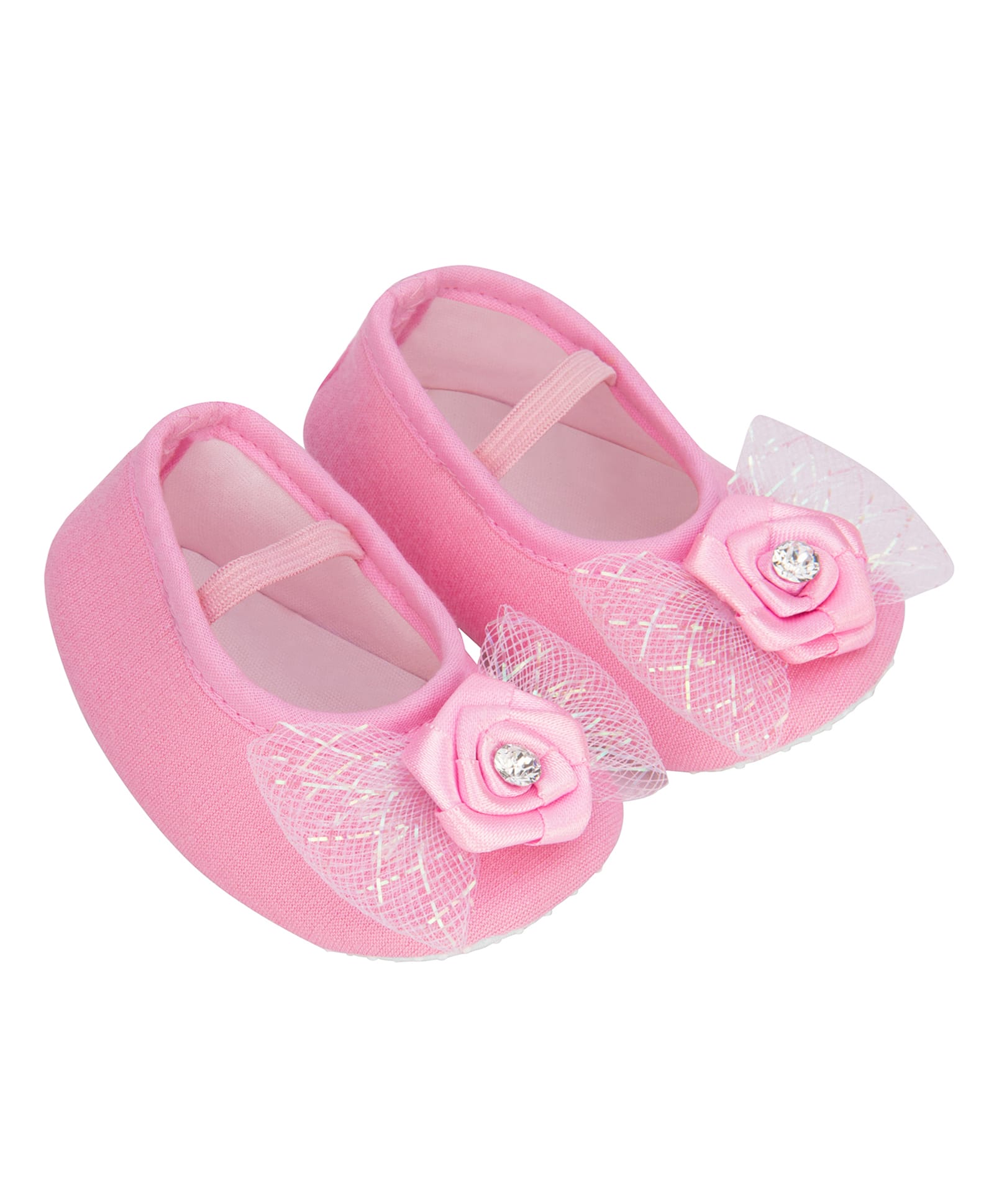 Daizy Bow Applique Detailed Slip On Booties - Baby Pink
