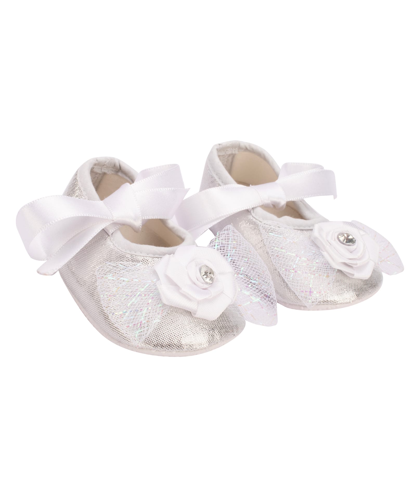 Daizy Floral Applique Detailed Tie Up Booties - Silver-image-5