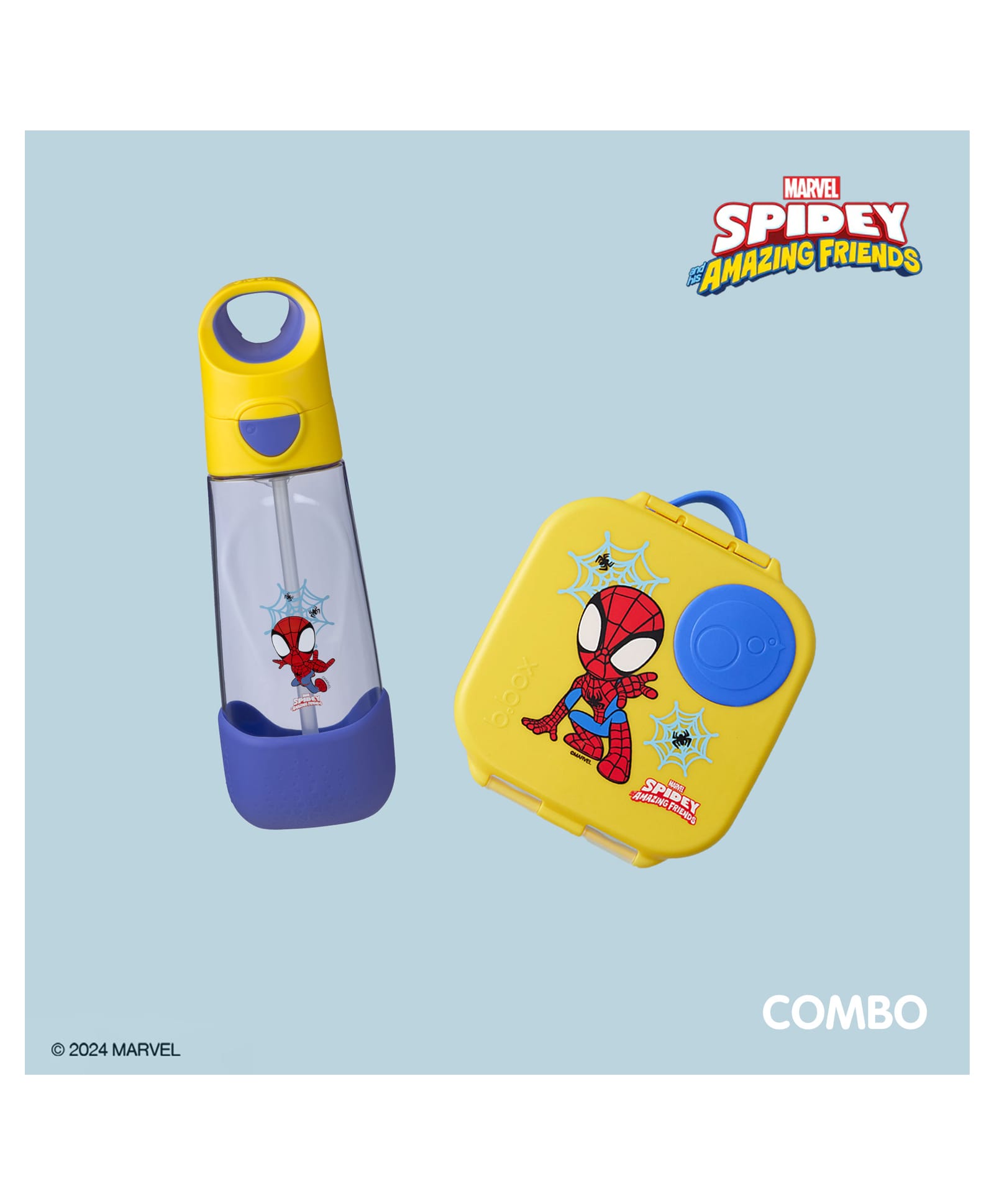 b.box Marvel Spidey Kids Mini Lunch Box with Compartments & Tritan Water Bottle, Amazing Friends Back to School Combo, BPA Free, Leakproof - Ideal for School, Suitable for 3+ Years-image-37