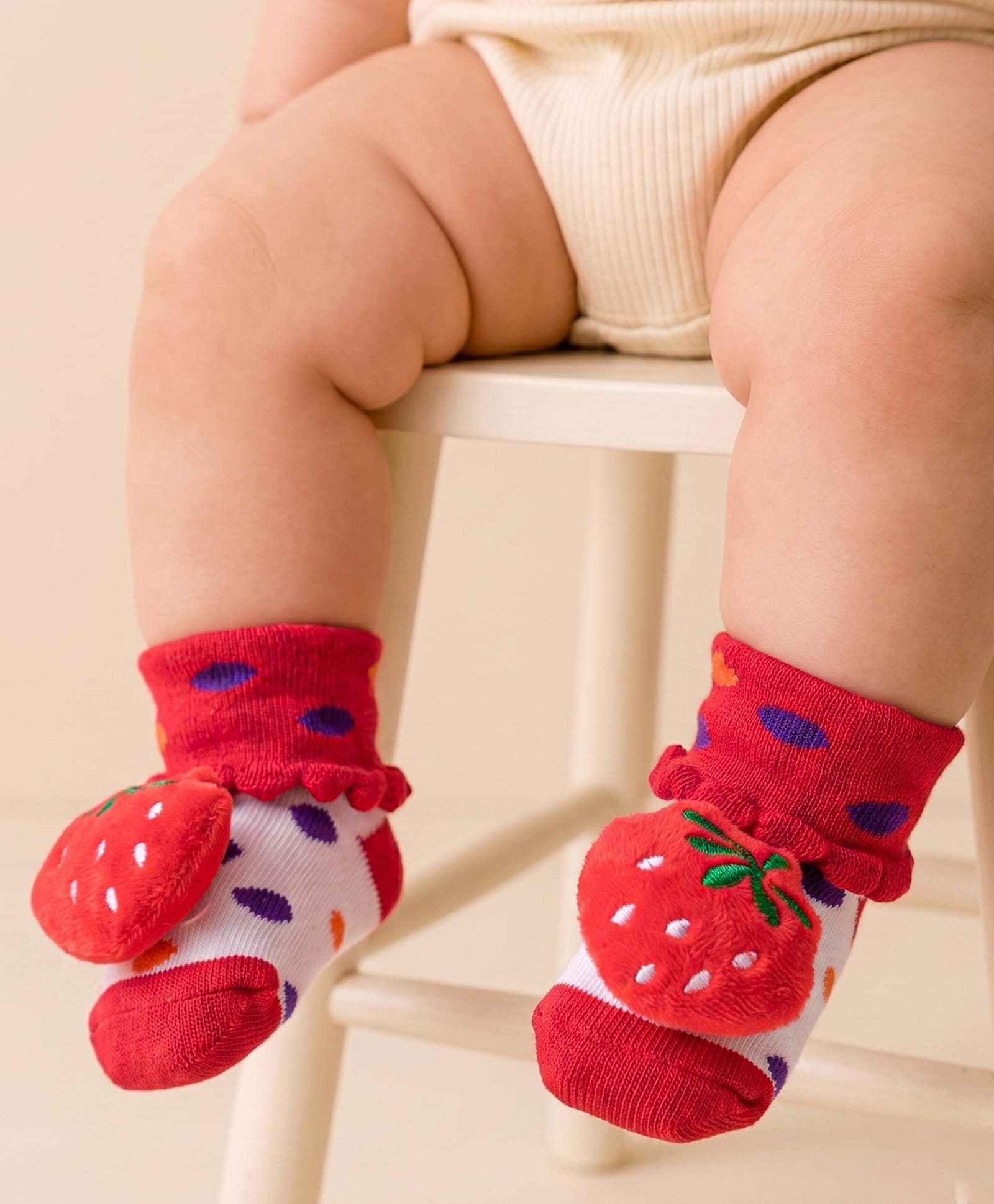 Cute Walk by Babyhug Fabric Ankle Length Socks Shoes with Polka Dots Design & Strawberry Applique- Red & White-picture-17