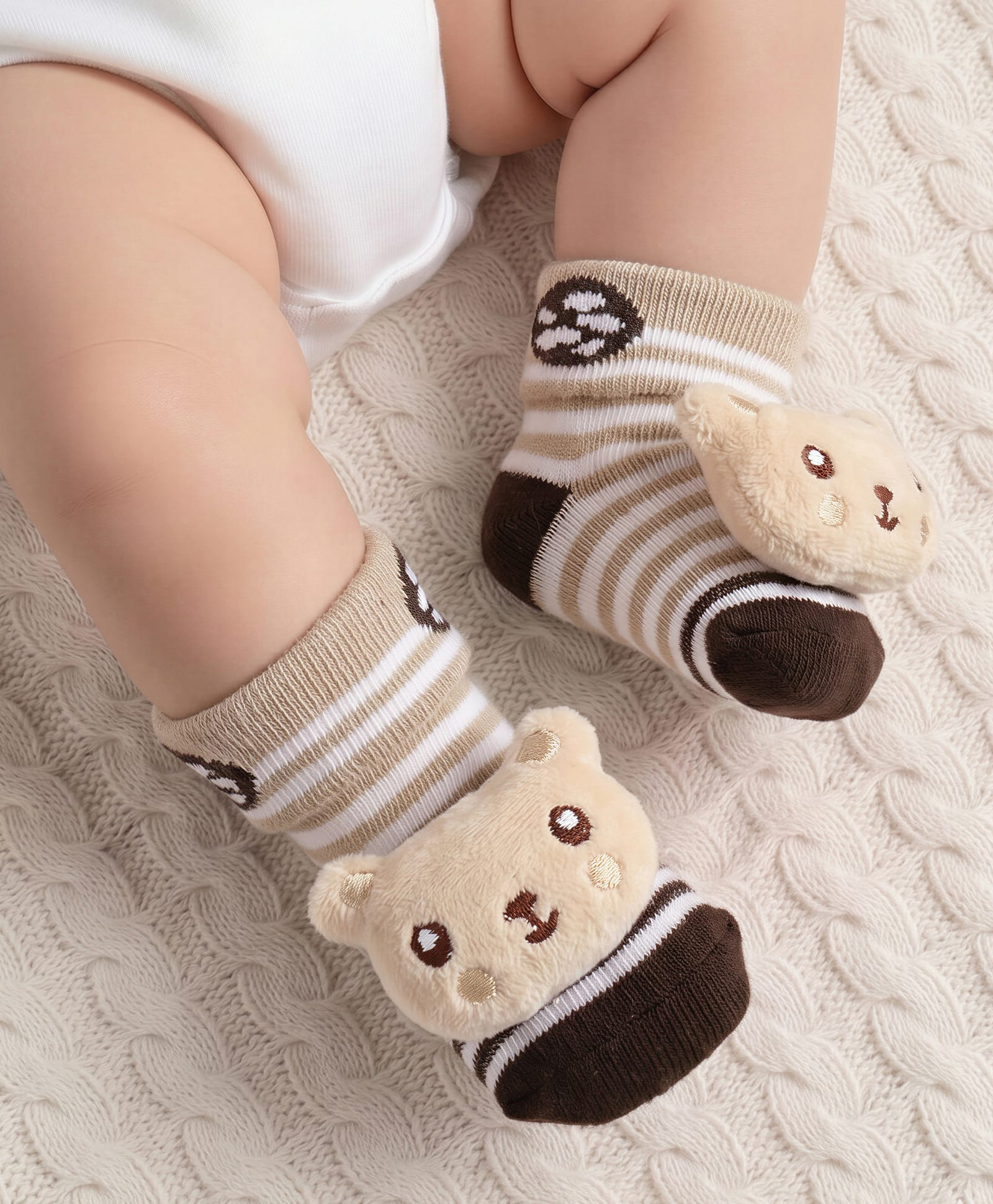 Cute Walk by Babyhug Ankle Length Socks Shoes With Panda Applique & Stripes - Multicolour-image-32