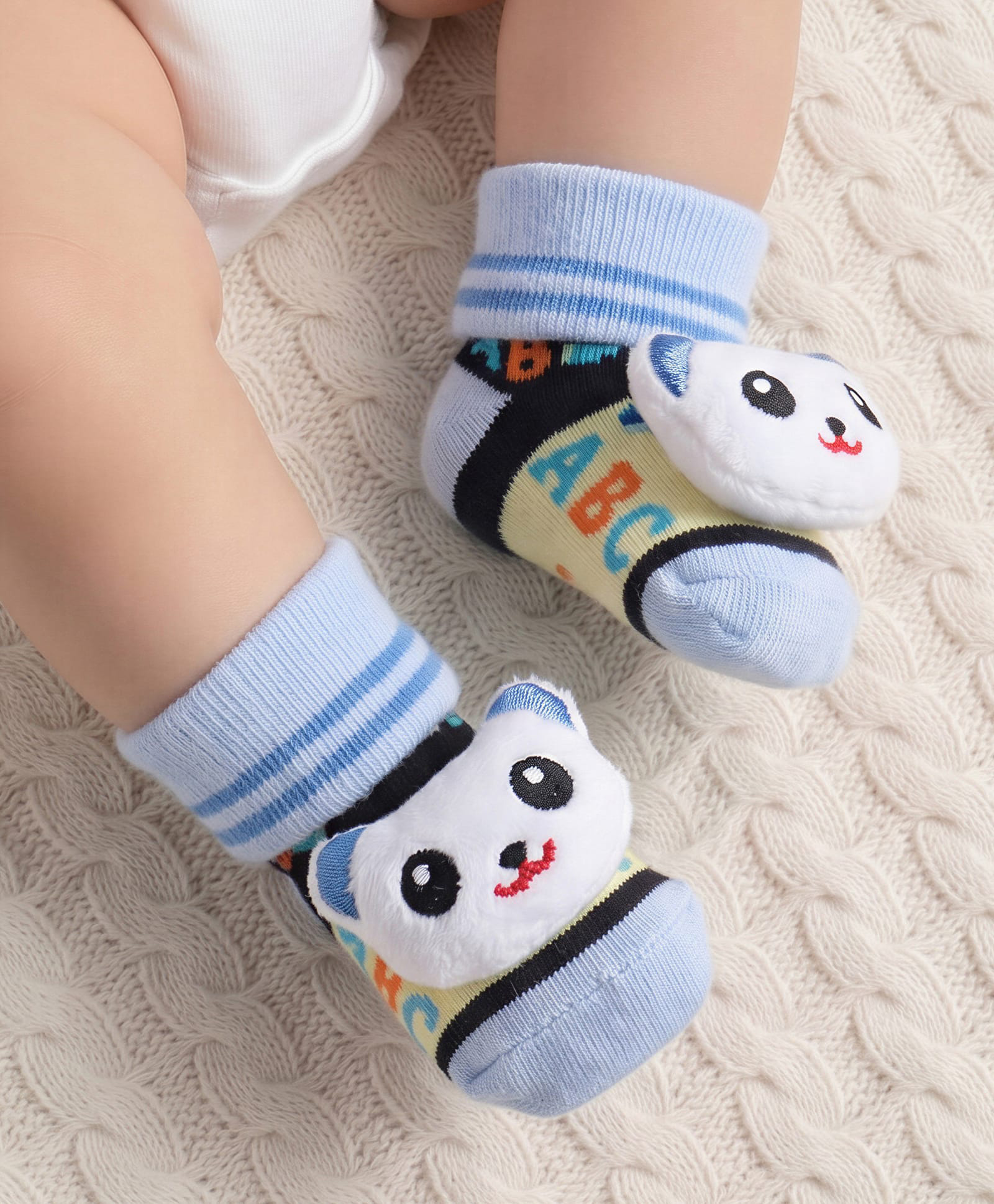 Cute Walk by Babyhug Fabric Ankle Length Socks Shoes with Alphabet Design & Panda Applique- Blue & Black-image-34
